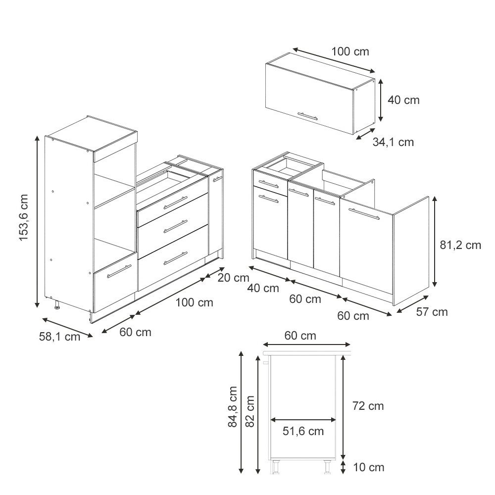 Vicco Küchenzeile Fame-Line, Weiß Hochglanz/Weiß, 340 cm, AP Marmor