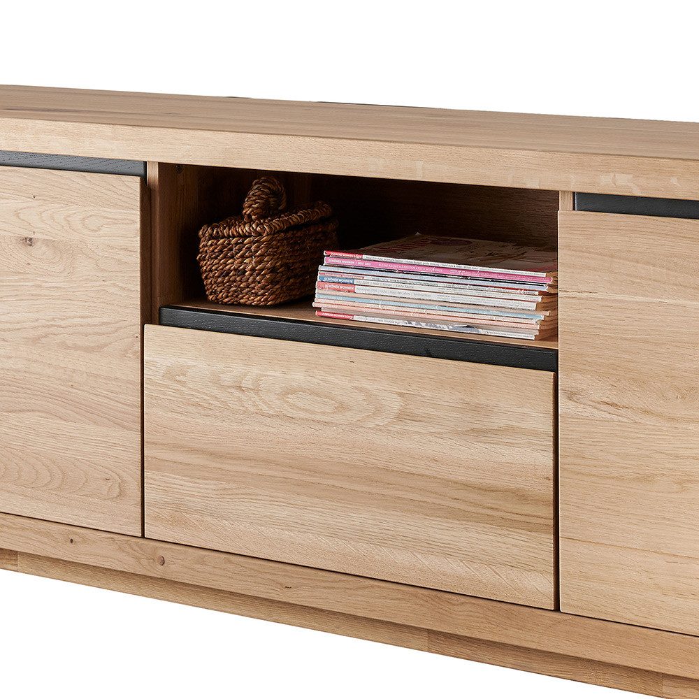 Lomadox Lowboard WINCHESTER-69, TV Board Fernsehschrank 170 cm Eiche massiv geölt Hirnholz-Detail