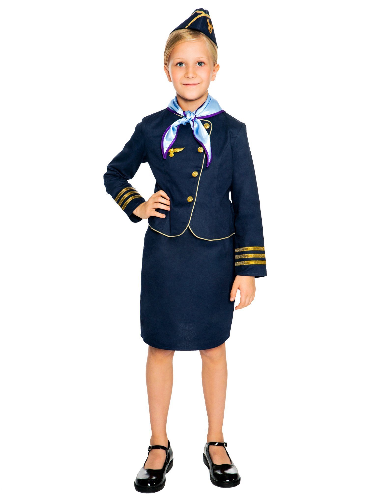 Maskworld Kostüm Stewardess Kinderkostüm, Vierteiliges Kostüm für Flugbegleiterinnen von MASKWORLD