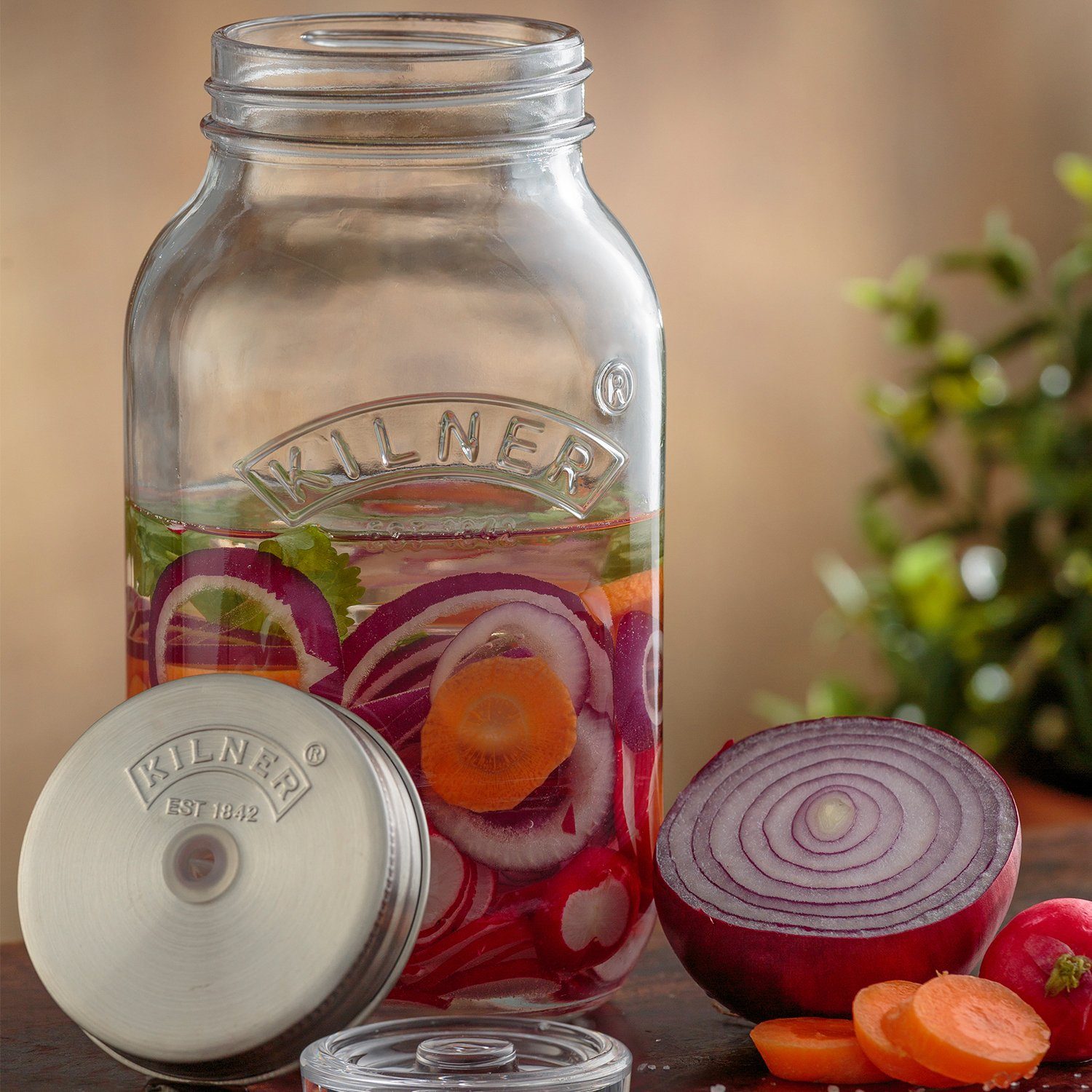 KILNER Aufbewahrungssystem, Glas, (Set, 2-tlg), (Fermentier-Set), zum Konservieren von Gemüse á 1 Liter