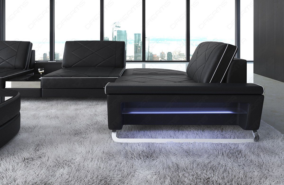 Couch, LED, Sofa Rückenlehnen, Dreams Leder U mit Ledersofa, verstellbare Form Designersofa Bari Wohnlandschaft Sofa