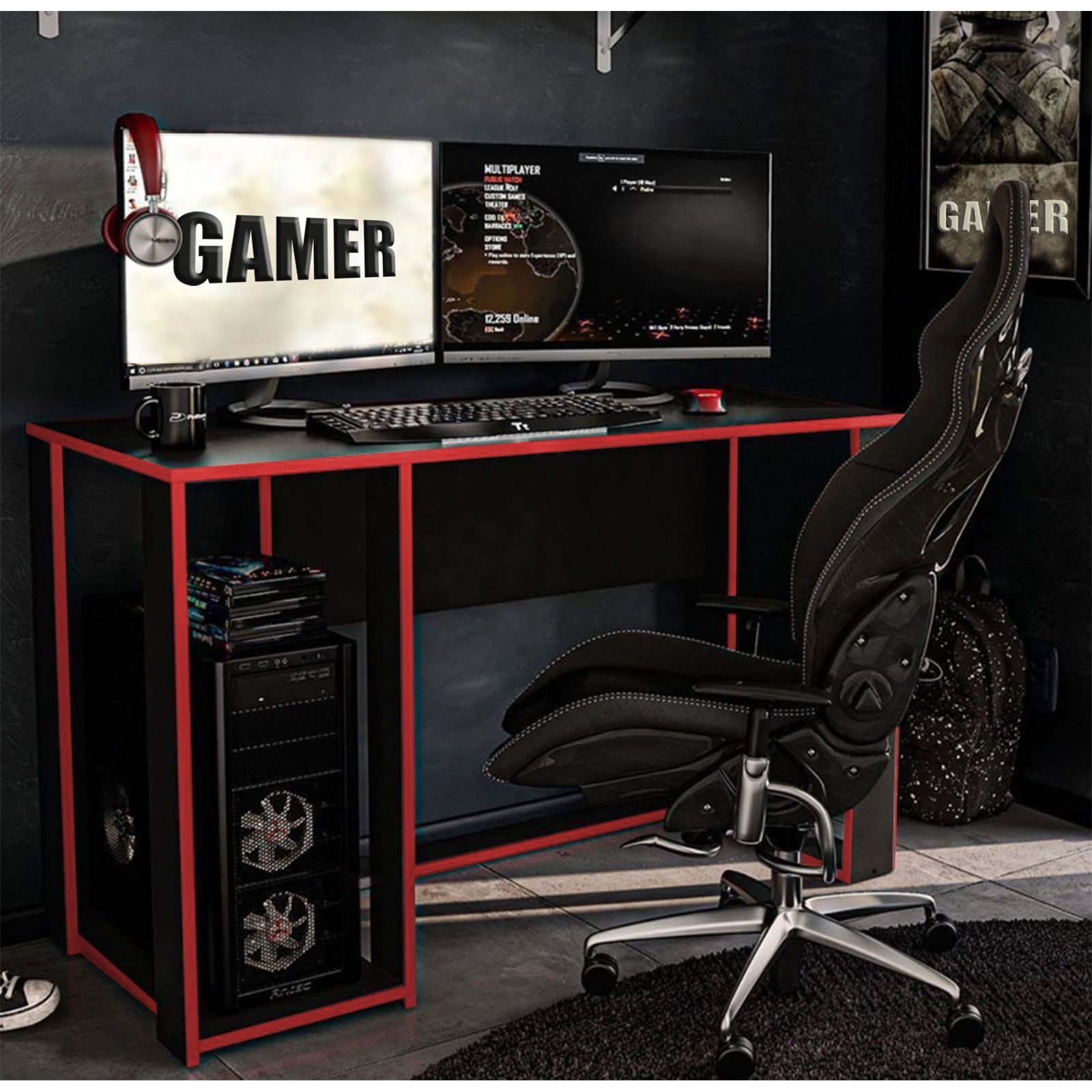 Gamer Schreibtisch HTI-Line Schreibtisch (1-St), Rot Schreibtisch