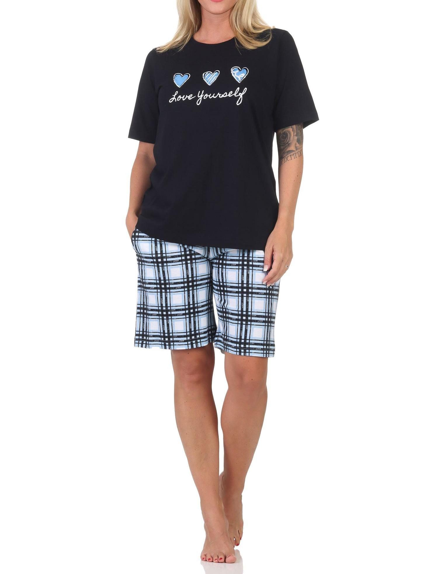 Normann Pyjama Normann Damen Schlafanzug kurzarm Shorty Karohose - auch in Übergröße