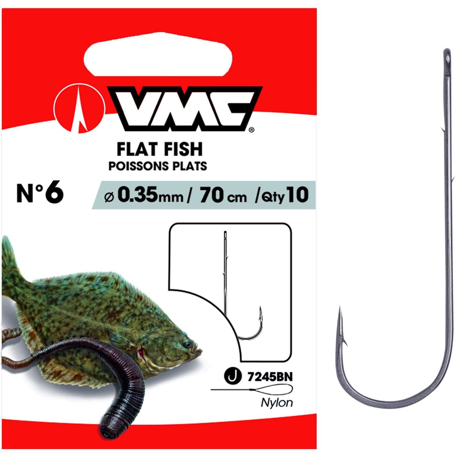 Wurmhaken VMC Plattfischhaken 7245 Vorfachhaken 70cm Schwarz