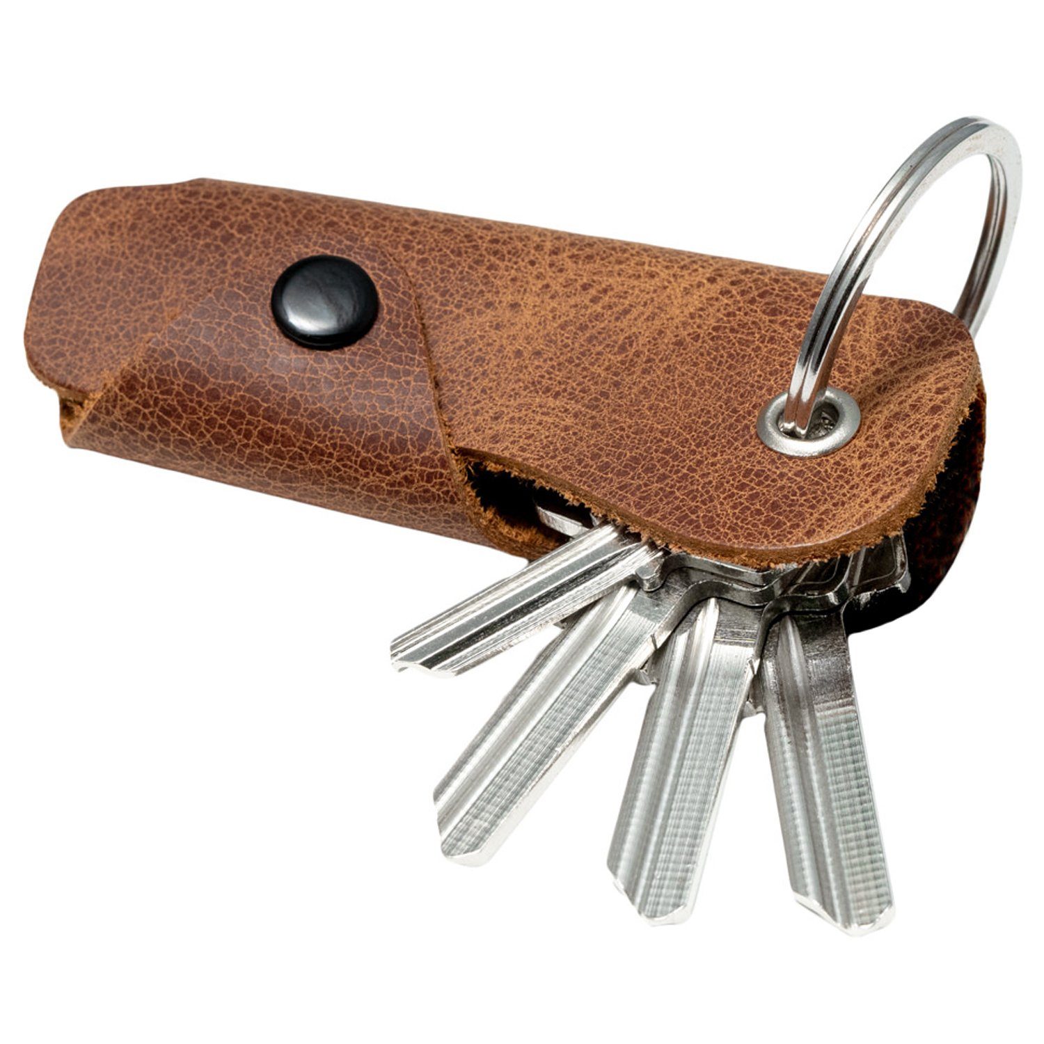 MAGATI Schlüsseltasche Occhio Nero aus Leder, Platz für 1-6 Schlüssel, Schlüsselanhänger Vintage Braun