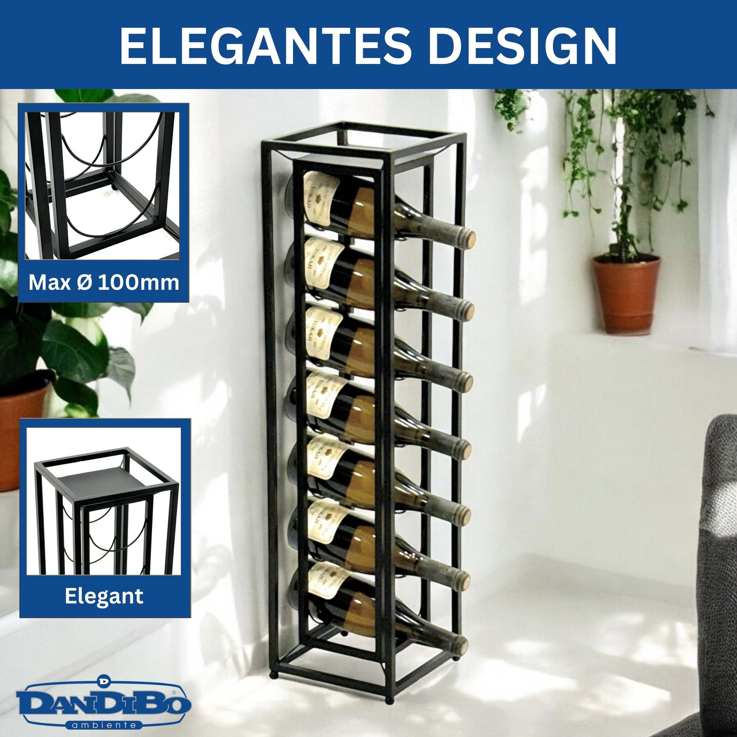 DanDiBo Weinregal 80 cm 96621 Flaschenregal Weinständer Flaschenhalter Schmal Modern, Flaschenhalter Schmal Modern Freistehend
