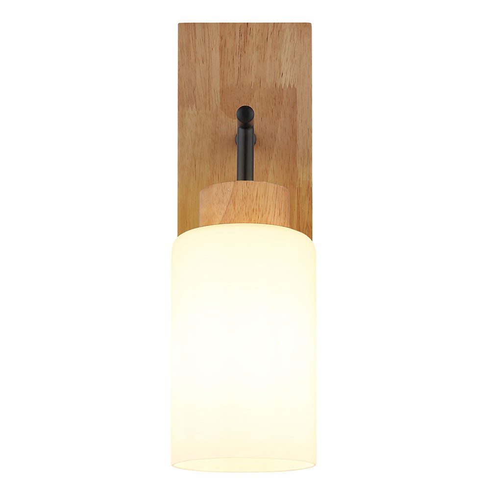 GLOBO LIGHTING Wandleuchte, Leuchtmittel nicht inklusive, Wandleuchte Wandlampe Metall Eiche dunkel schwarz Glas opal H 31 cm
