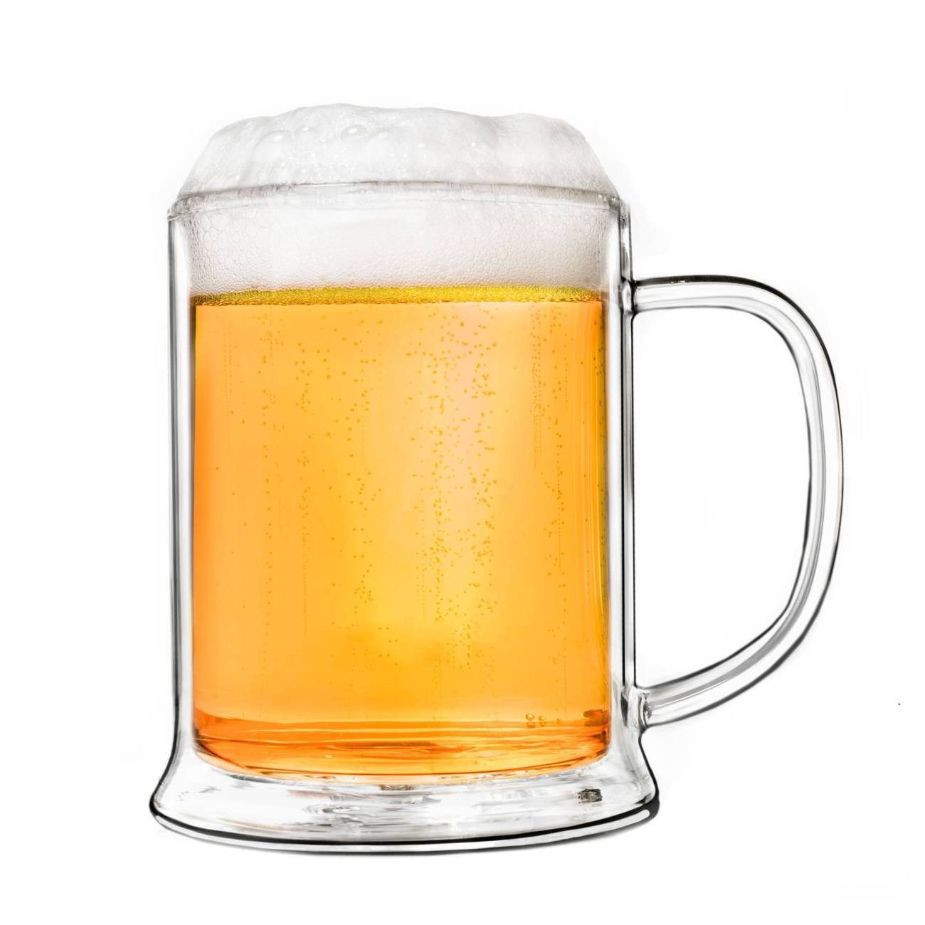 Creano Teeglas Doppelwandiges Bierglas 500ml, Thermoglas Beerglass, Bierkrug, Humpen, Borosilikatglas, ein Bierglas