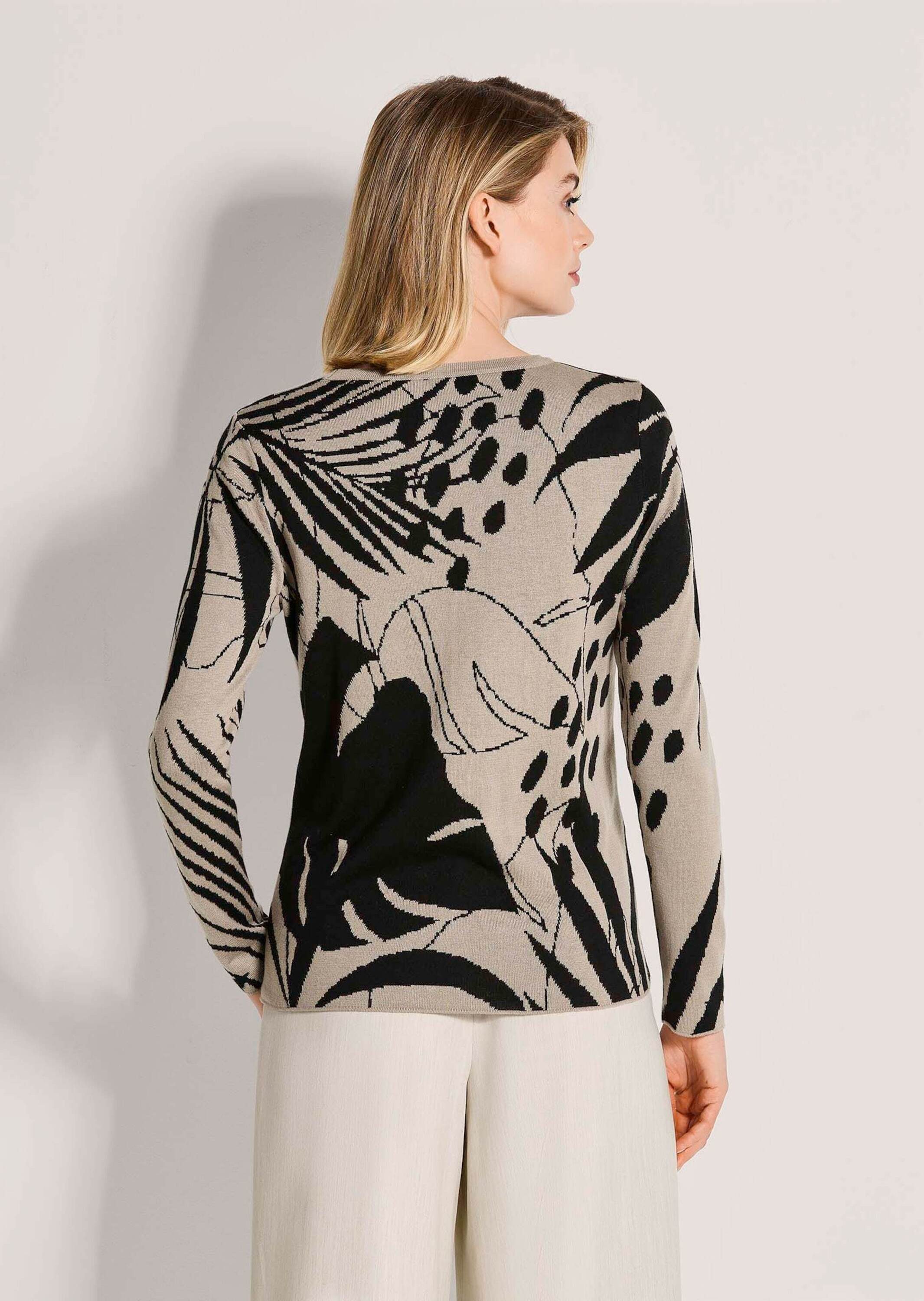 MADELEINE Strickpullover Baumwollpullover mit floralem Muster Feinstrickpullover mit Rundhalsausschnitt und Langarm