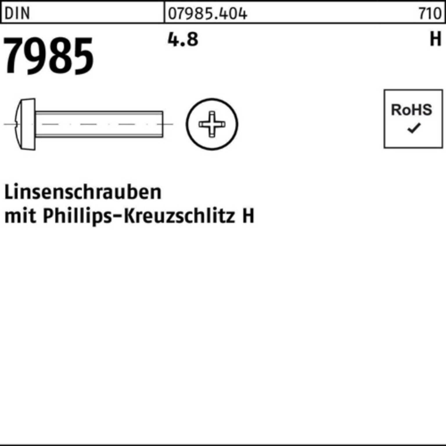 Linsenschraube Linsenschraube 2000 4.8 M3x DIN PH 2000er 16-H Reyher Stück Pack 7985 DIN 79