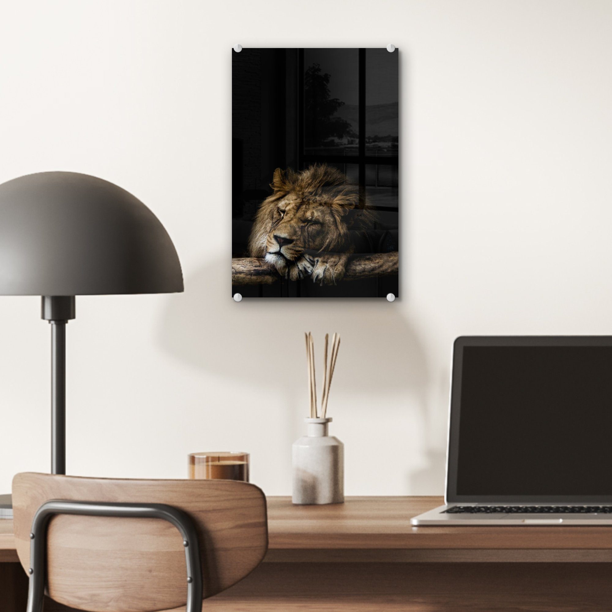 MuchoWow Acrylglasbild Rüssel - Glas Glasbilder Löwe auf auf - Bilder St), Wandbild - Wild, Wanddekoration - - Glas Foto (1