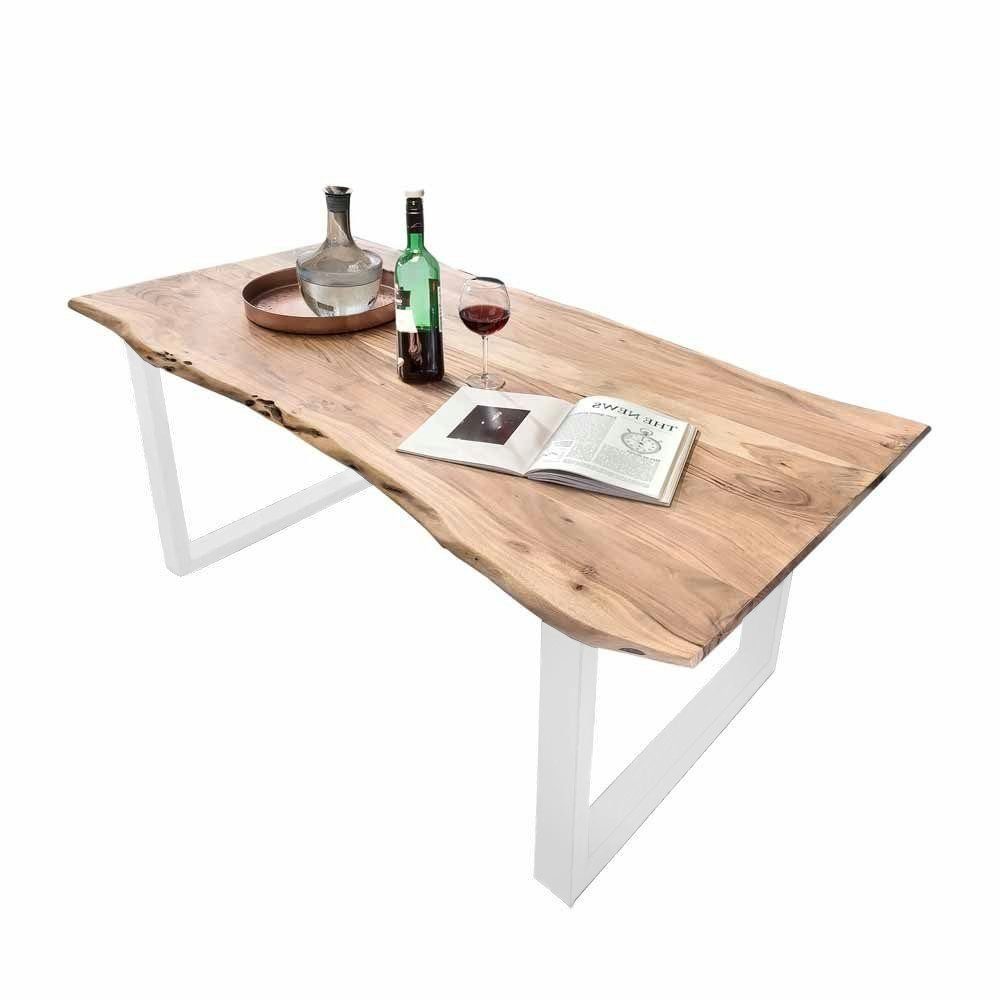 SAM® Baumkantentisch Lennart (1 Tischplatte, 1 Gestell), Akazienholz, Baumkante, Metallgestell U-Form, bis 3m lieferbar