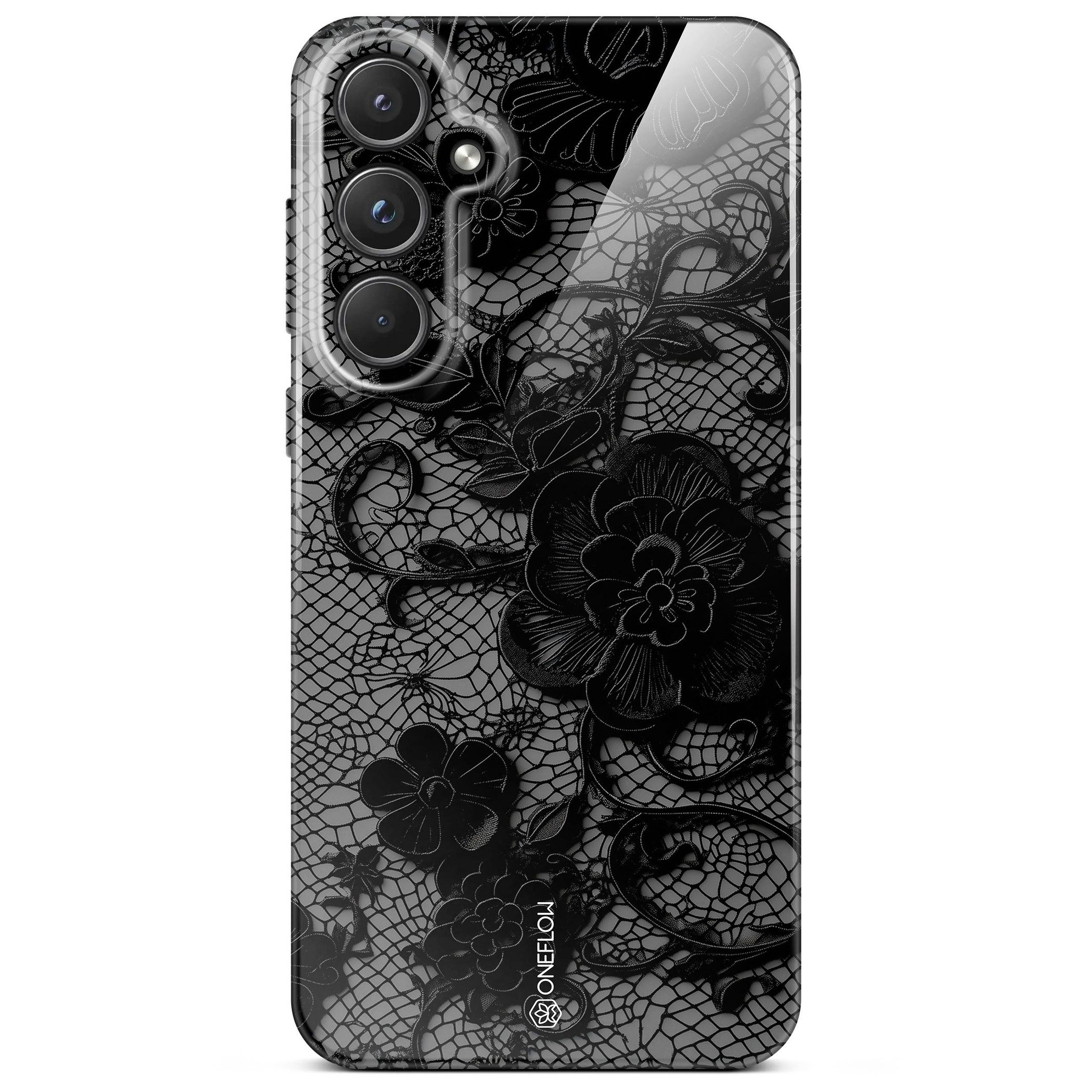 ONEFLOW Handyhülle für Samsung Galaxy A55 5G Splash Cover Lace Spitze Schwarz 6,5 Zoll, Hülle mit Design Muster Designer Case Kameraschutz Handy Schutzhülle