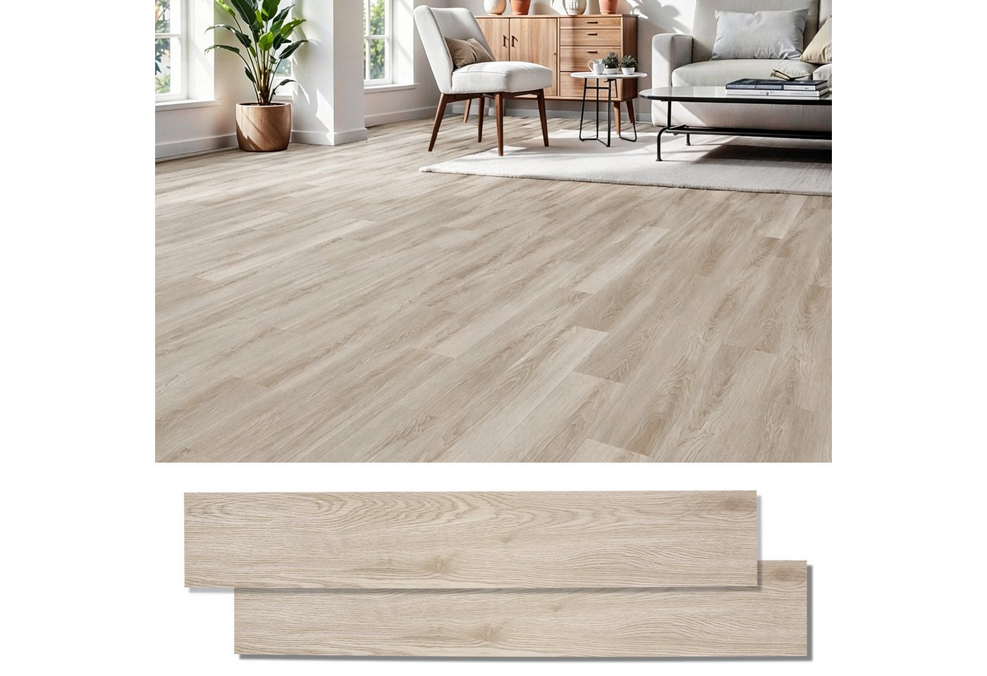 BlingBin Vinylboden 36 Stück PVC Bodenbelag Vinylboden Selbstklebend mit Holz-Effekt, 72er Set, Eiche Weiß, 91.4 x 15.24 cm, 72 Vinyl Fliesen-ca.10m², Klebefliesen Boden für Wohnzimmer Küche, Verschleißfest, Wasserfest