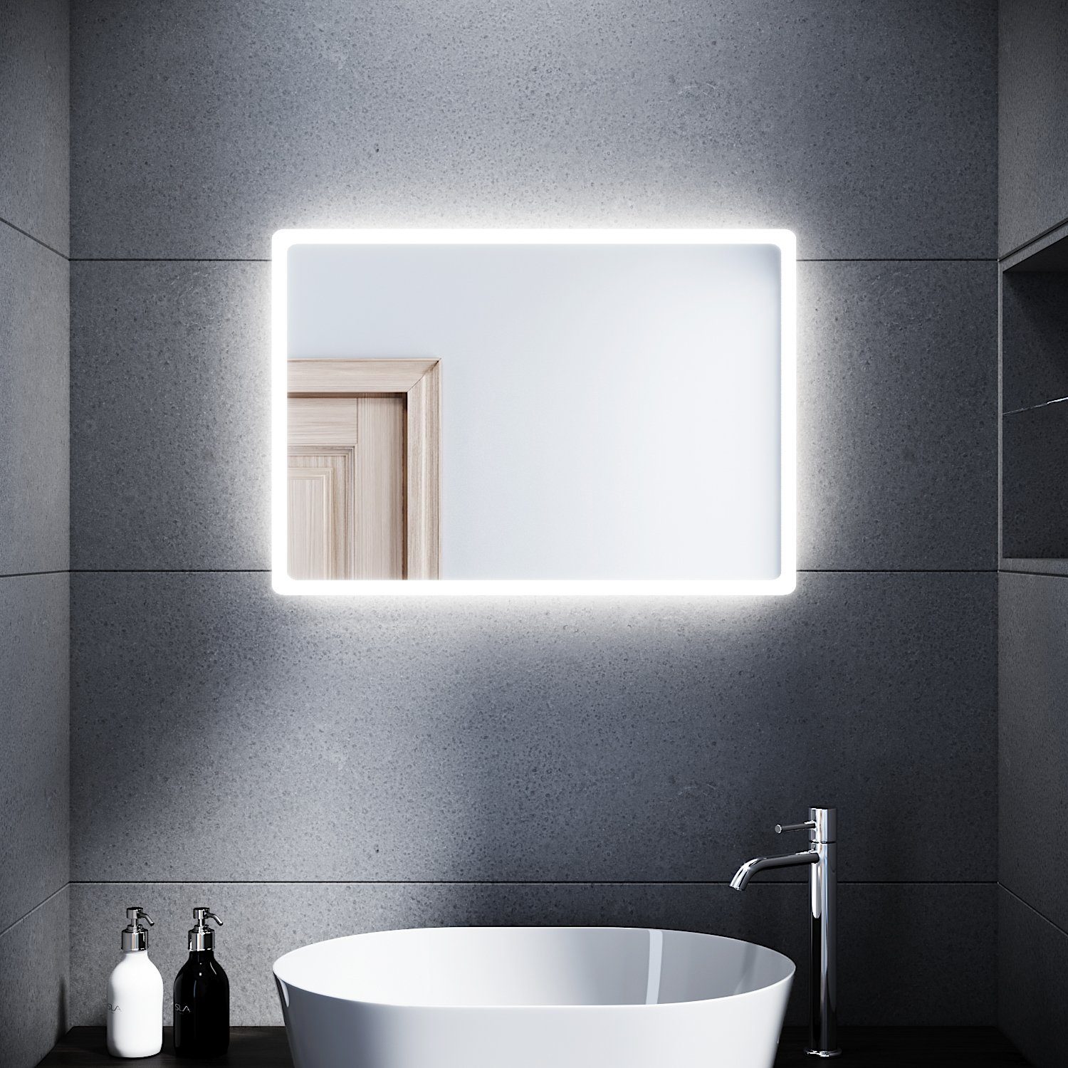 SONNI Badspiegel Badspiegel mit Beleuchtung 80 x 60 cm Wandspiegel Spiegel, Badezimmerspiegel kaltweiß IP44 Badezimmer Bad Spiegel | Badspiegel