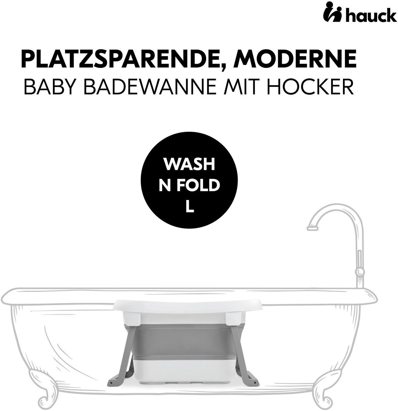 N L, White/Stone, Wassertemperaturmessung Babybadewanne am Ablaufstopfen Fold Wash Hauck mit Faltbadewanne