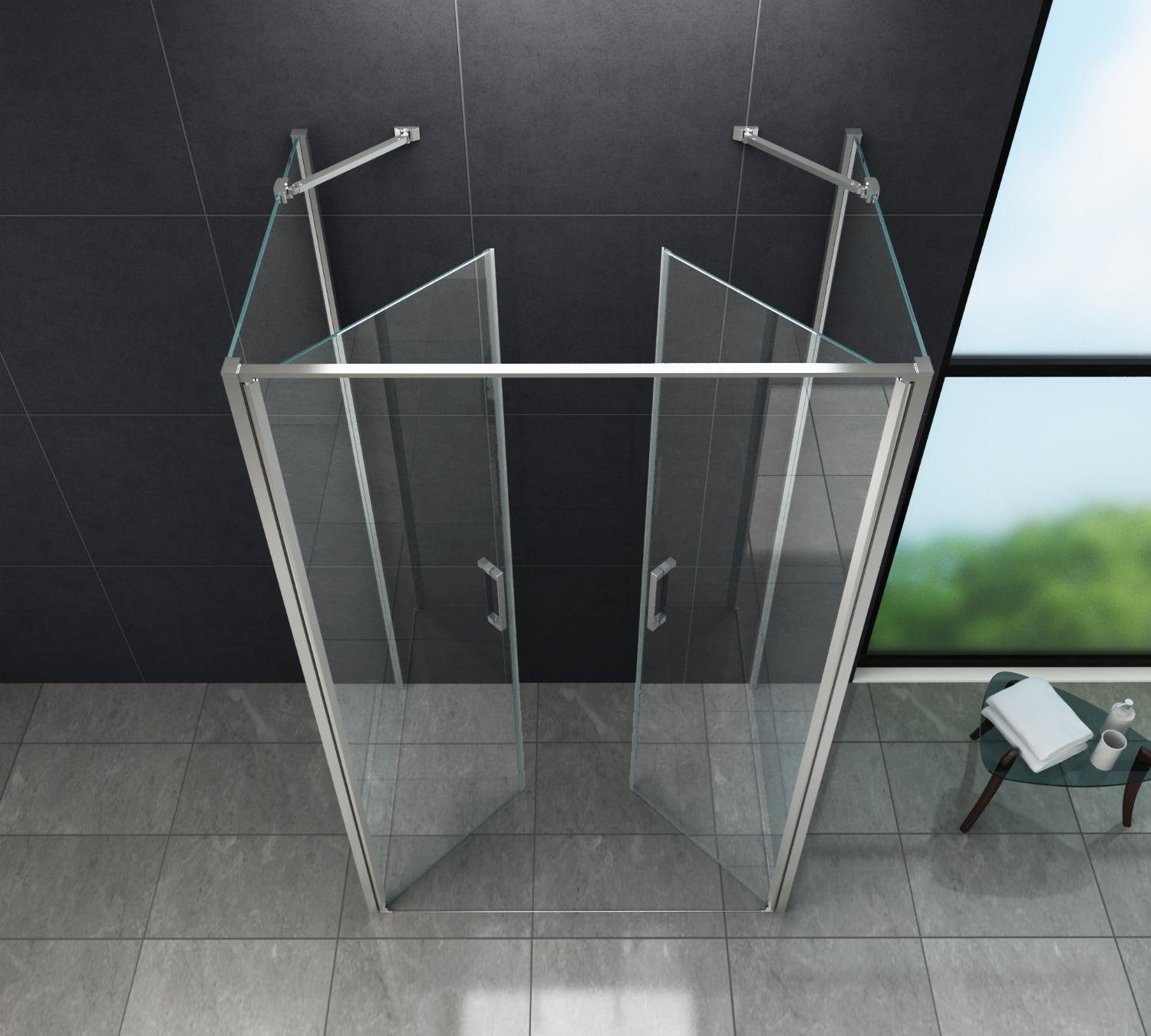 Home Systeme Runddusche ARON U Form Duschkabine Dusche Duschwand Duschabtrennung Duschtür, BxT: 80x75 cm, Einscheibensicherheitsglas