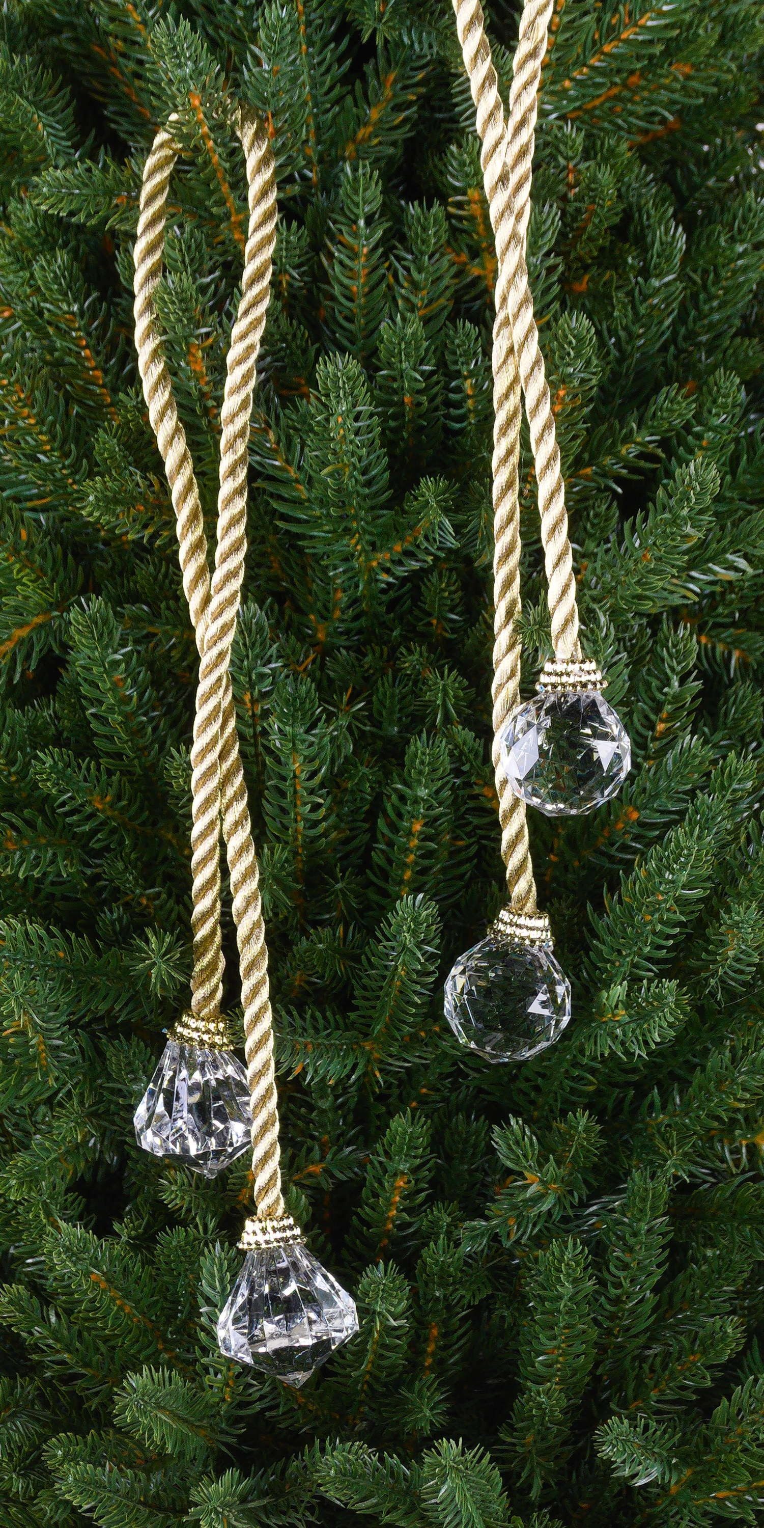 INNA-Glas Christbaumschmuck Weihnachtshänger Kordel Tayler mit Acryl Kugeln, Gold, 40cm, Ø3cm
