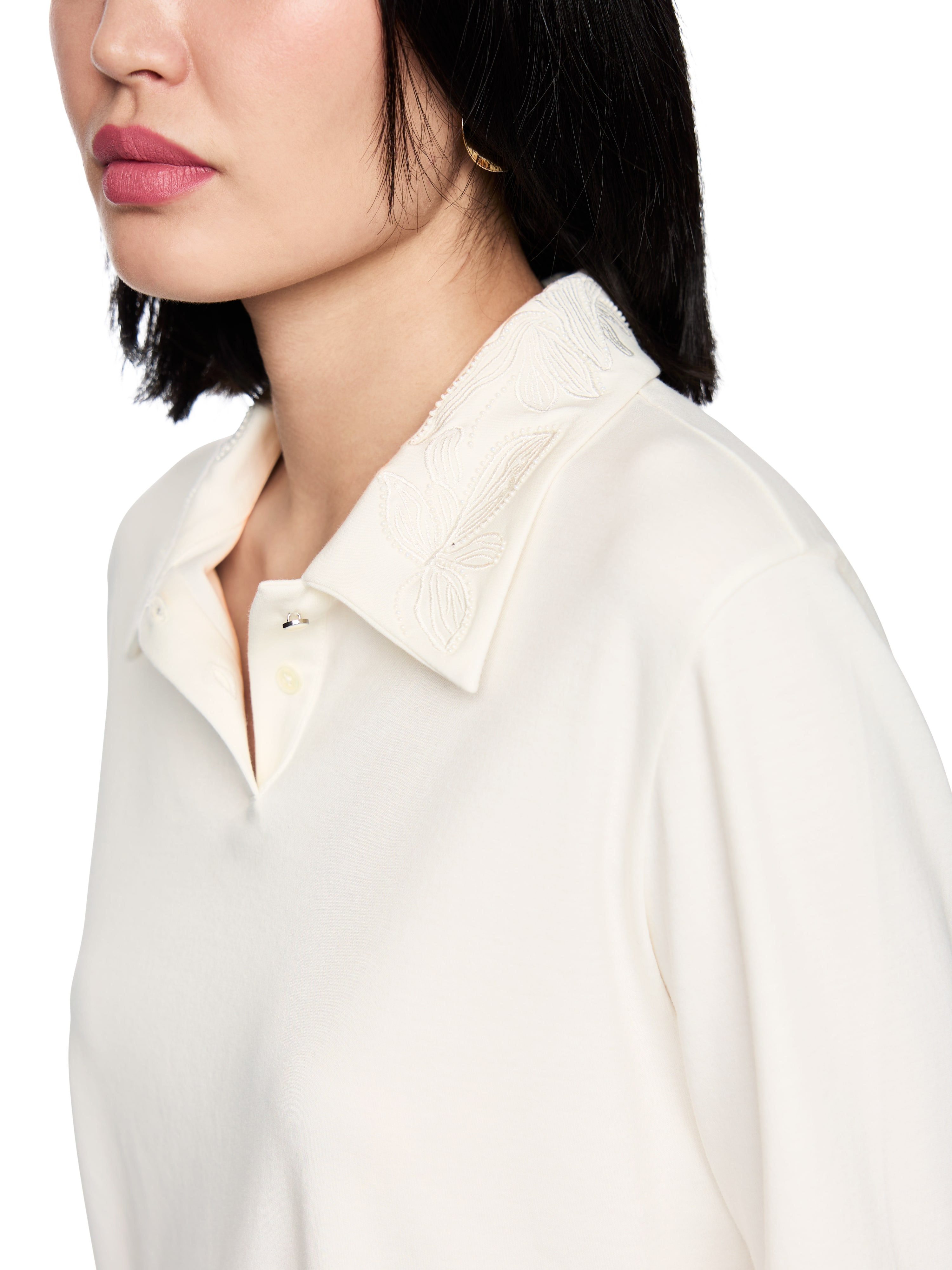 Marc Cain Langarm-Poloshirt Neutral Affinity Premium Damenmode edle Sticker günstig online kaufen