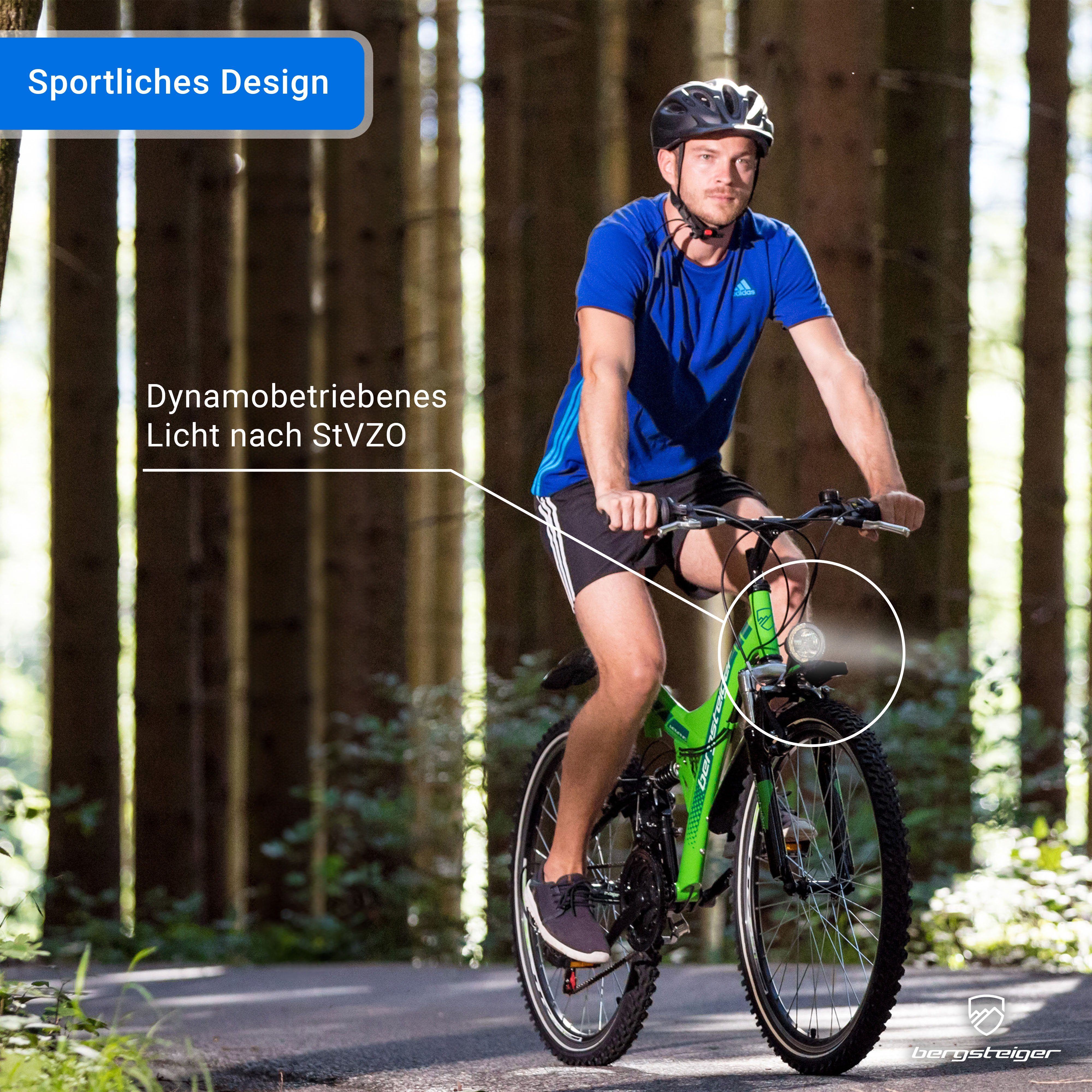 bergsteiger Mountainbike Memphis 26 Zoll, geeignet ab 150 cm, Damen, Herren, 21 Gang Shimano Tourney RD-TZ50 Schaltwerk, Kettenschaltung, V-Brakes