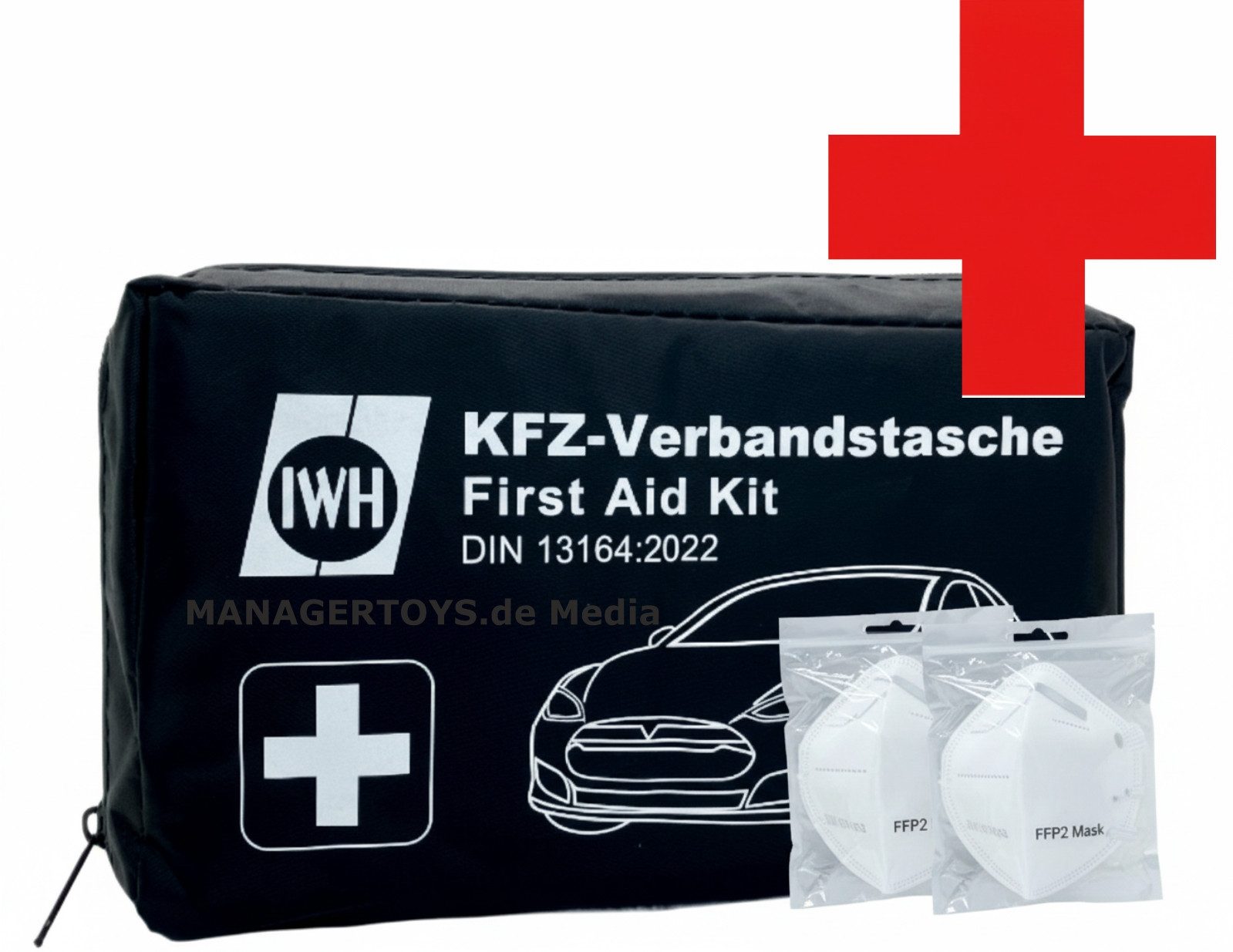 IWH KFZ-Verbandtasche Mit 2x FPP2: Erste Hilfe Verbandszeug aktuelle DIN Norm lange steril