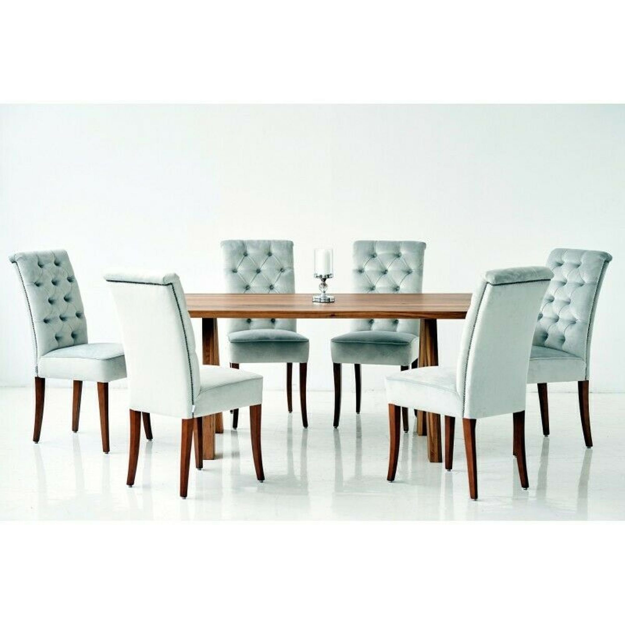 JVmoebel Essgruppe, Design Esszimmer Tisch + 6 Chesterfield Lehnstühle Stuhl Sitz Gruppe Stühle Holz