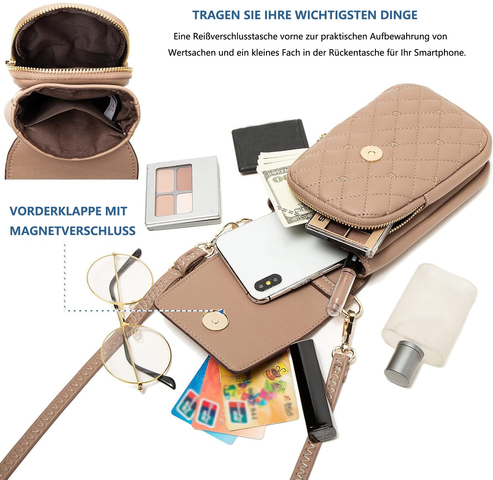 Zaewry Umhängetasche Umhängetasche Handytasche zum Umhängen, Crossbody-Tasche, Cross-Body Schultertasche mit Verstellbar Abnehmbar Schultergurt – Bild 3 von 5