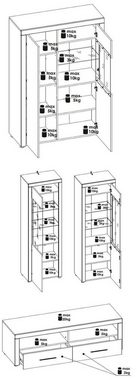 Feldmann-Wohnen Wohnwand ESSEN, (Set, 2 Vitrinen + 1 Lowboard), Gesamtmaße B/T/H: 314 cm / 38 cm / 195 cm