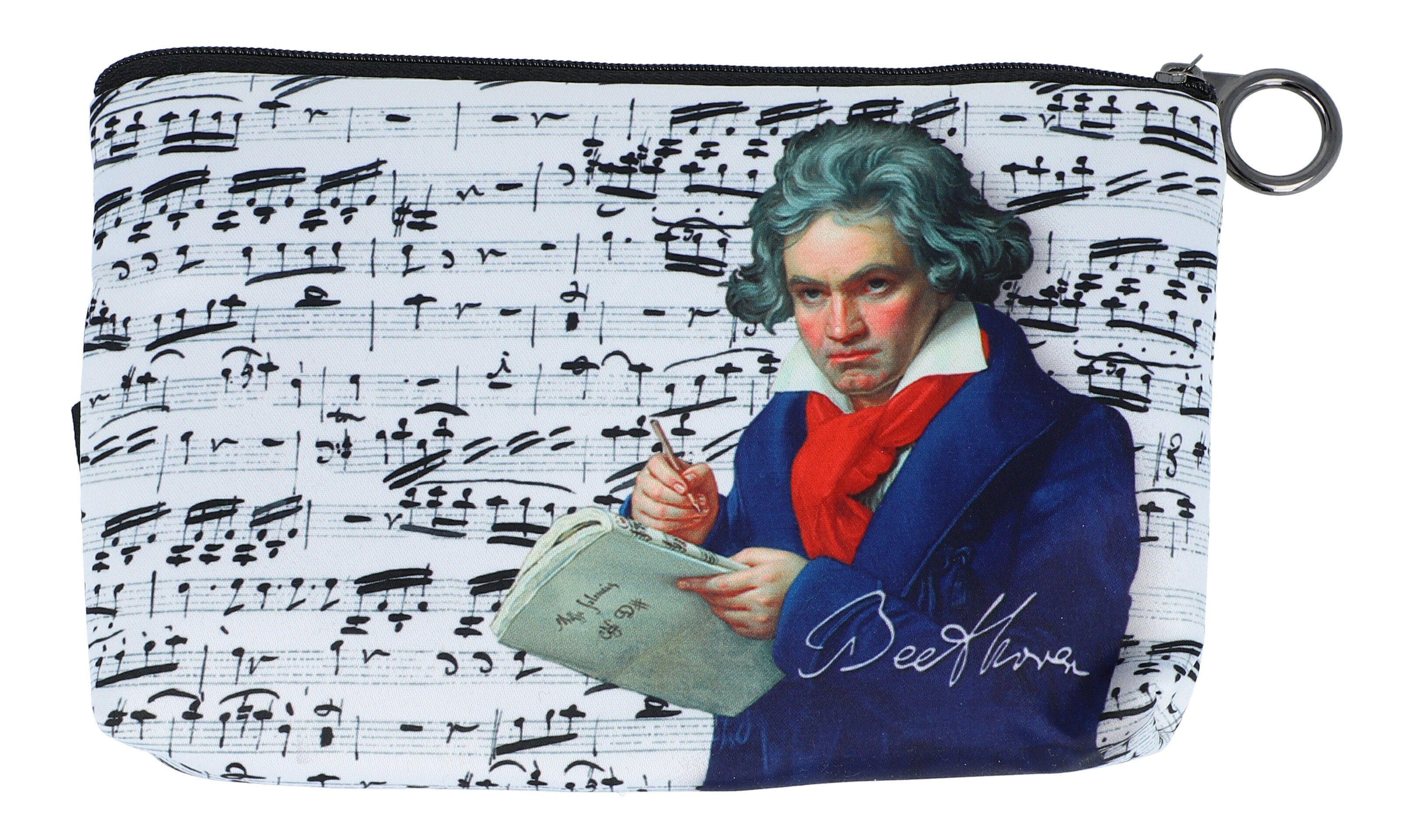 Fridolin Kosmetiktasche (1-tlg), Komponisten-Motiv Ludwig Beethoven und Notenlinien blau/weiß van