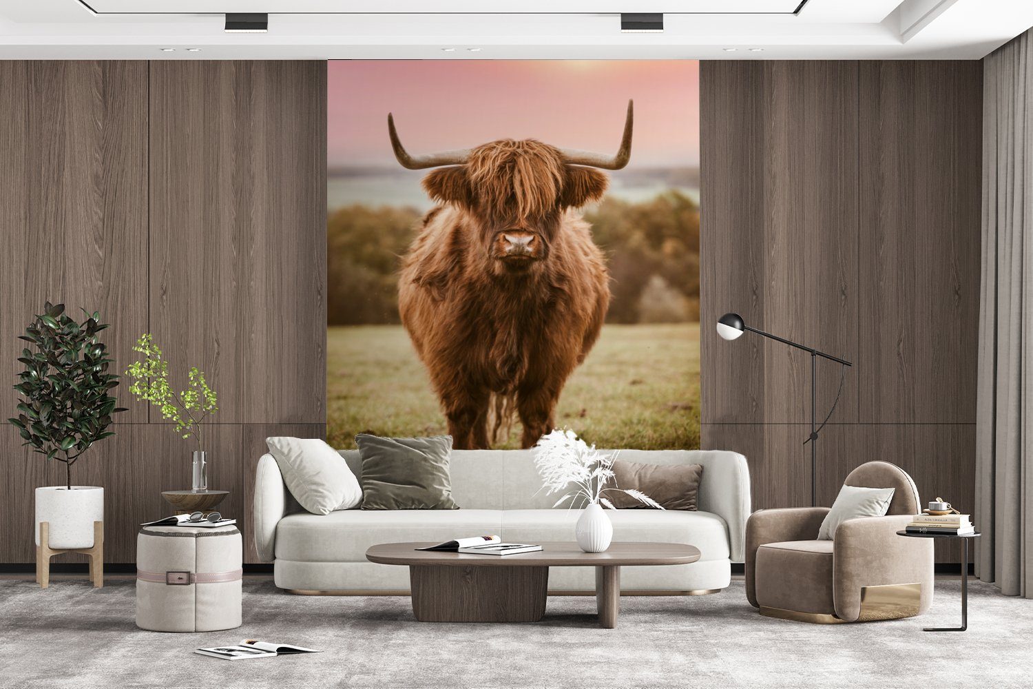 Wandtapete Fototapete Wohnzimmer, Schottischer bedruckt, - - für Horizont, Tapete Highlander (4 Kuh St), Matt, Montagefertig Vinyl MuchoWow