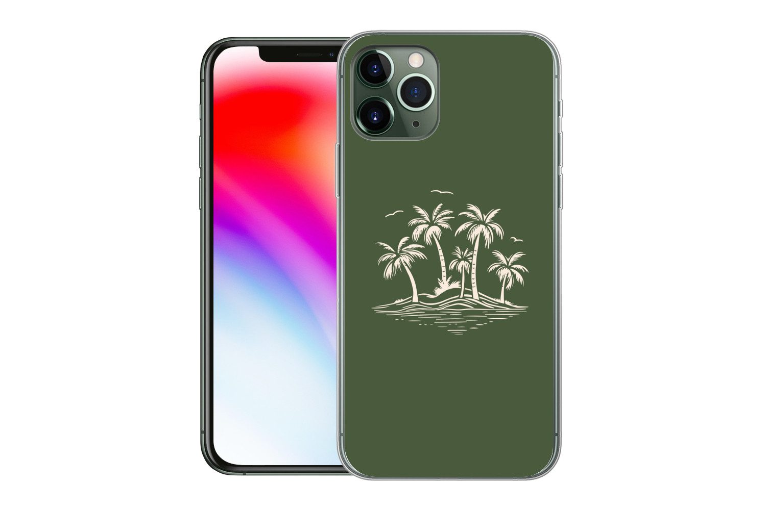 MuchoWow Handyhülle für Apple iPhone 11 Pro Palmen - Strand - Grün - Beige - Tropisch, Smartphone-Bumper, Print, Handy Schutzhülle Dünn