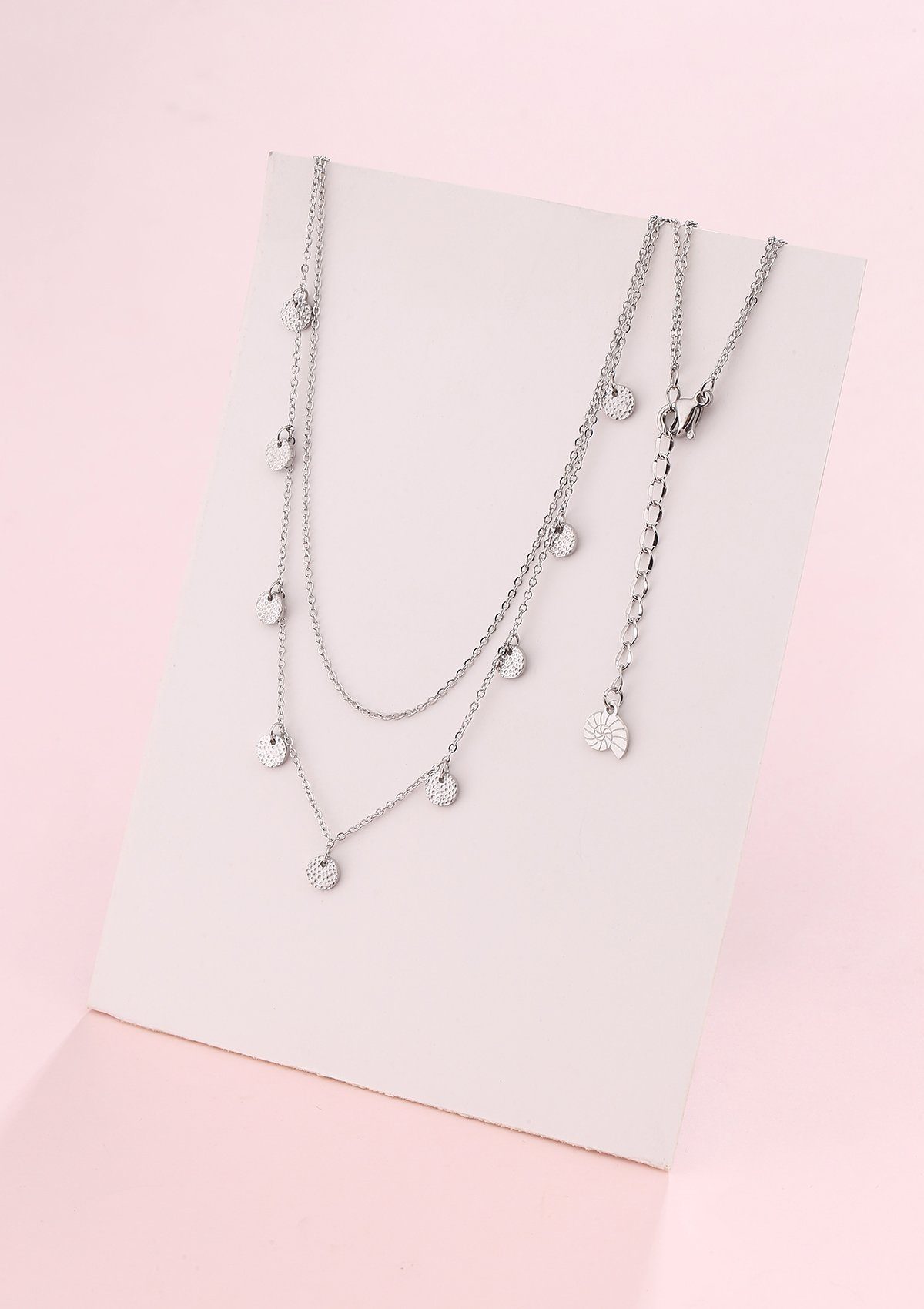 Hey Happiness Charm-Ketten-Set 2er Damen Layer mehrreihig, 18K Roségold Vergoldet, Kette Plättchen hängend, Halskette Schlange, Damenset wasserfest – Bild 4 von 5