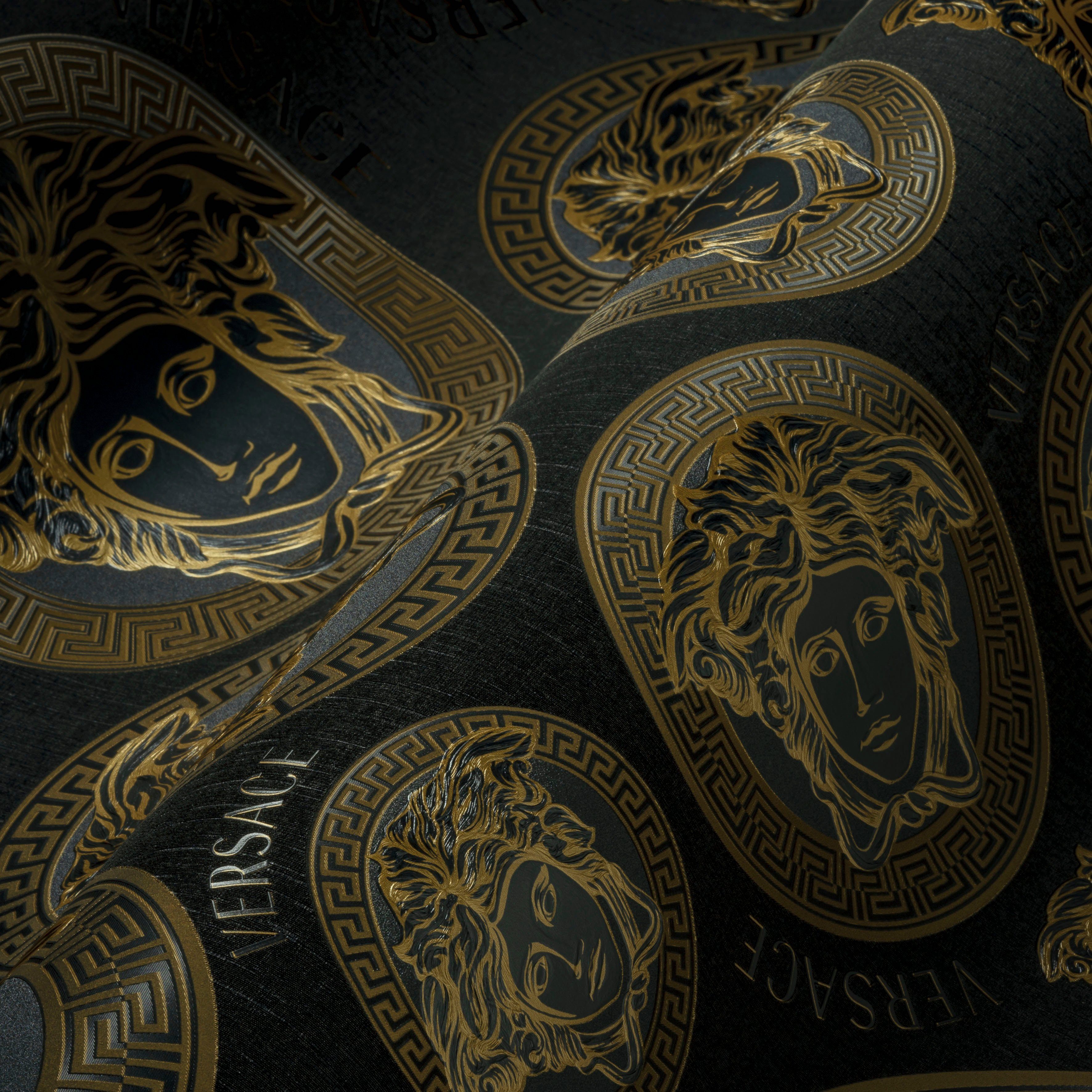 Versace Vliestapete Wallpaper Versace 5 Medusakopf, leicht strukturiert, leicht glänzend, abstrakt, gemustert, (1 St), Designertapete Tapeten Wohnzimmer Schlafzimmer Küche Flur Design Optik