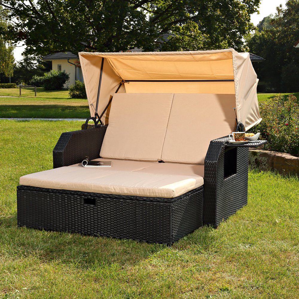 Feel2Home Strandkorb Strandkorb Schwarz Garten Sonnendach günstig online kaufen