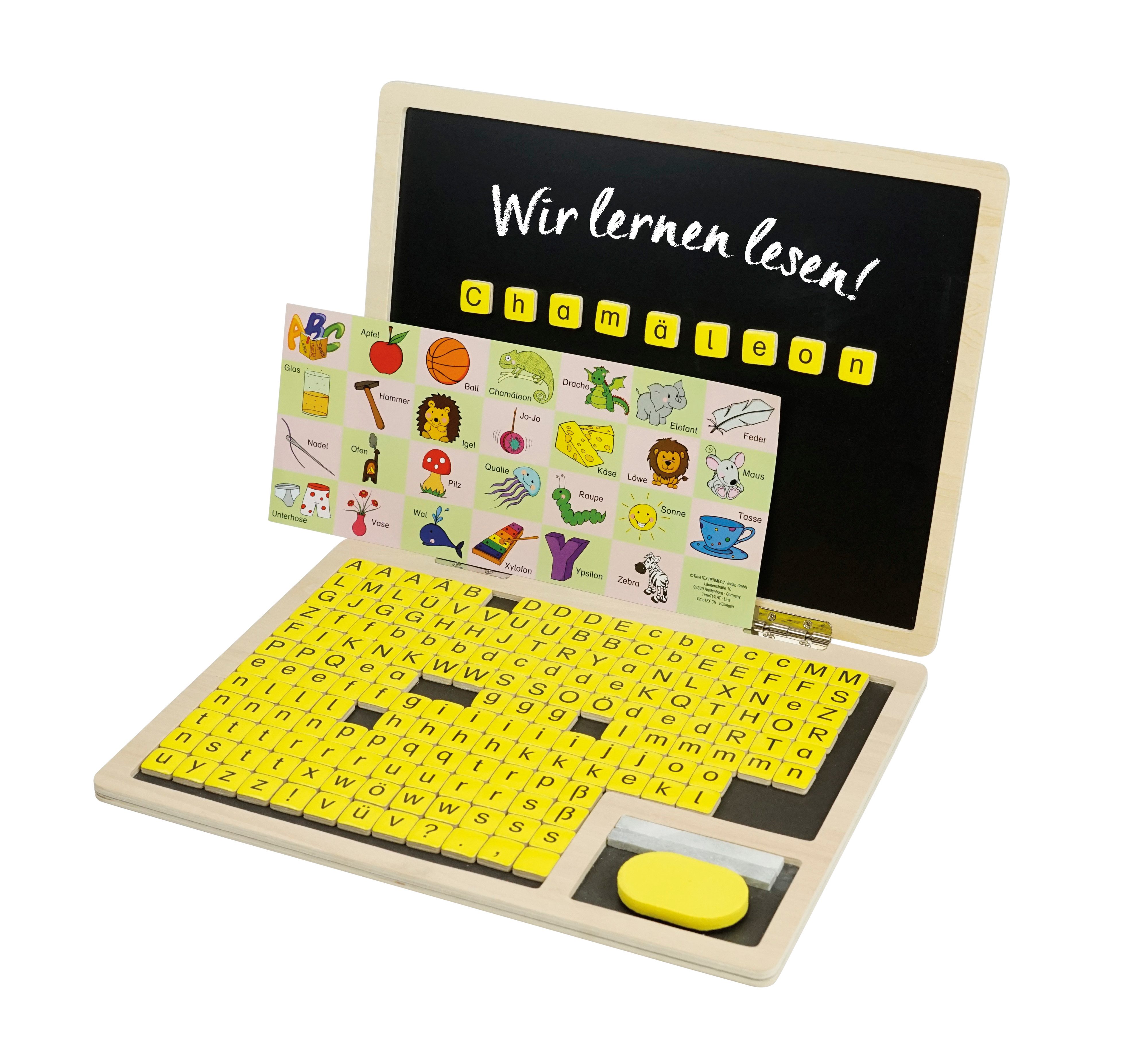 TimeTEX Spiel TimeTEX Lese-Klapp-Computer, 189-tlg., Holz, magnetisch