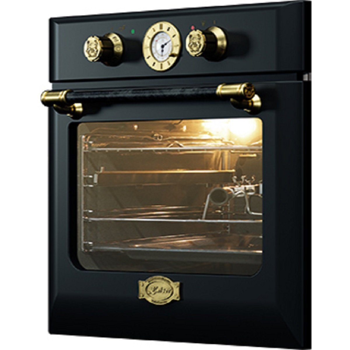 Kaiser Küchengeräte Backofen-Set Retro Einbau Backofen Elektro, Autark, 68 L, Drehspieß, 10 Funktionen mit Retro MIkrowell,Anthrazitfarbiges Glas, 60cm, Grill und Heißluft, 25 l EH 6432 BE+EM 2545 AD, mit 1-fach-Teleskopauszug