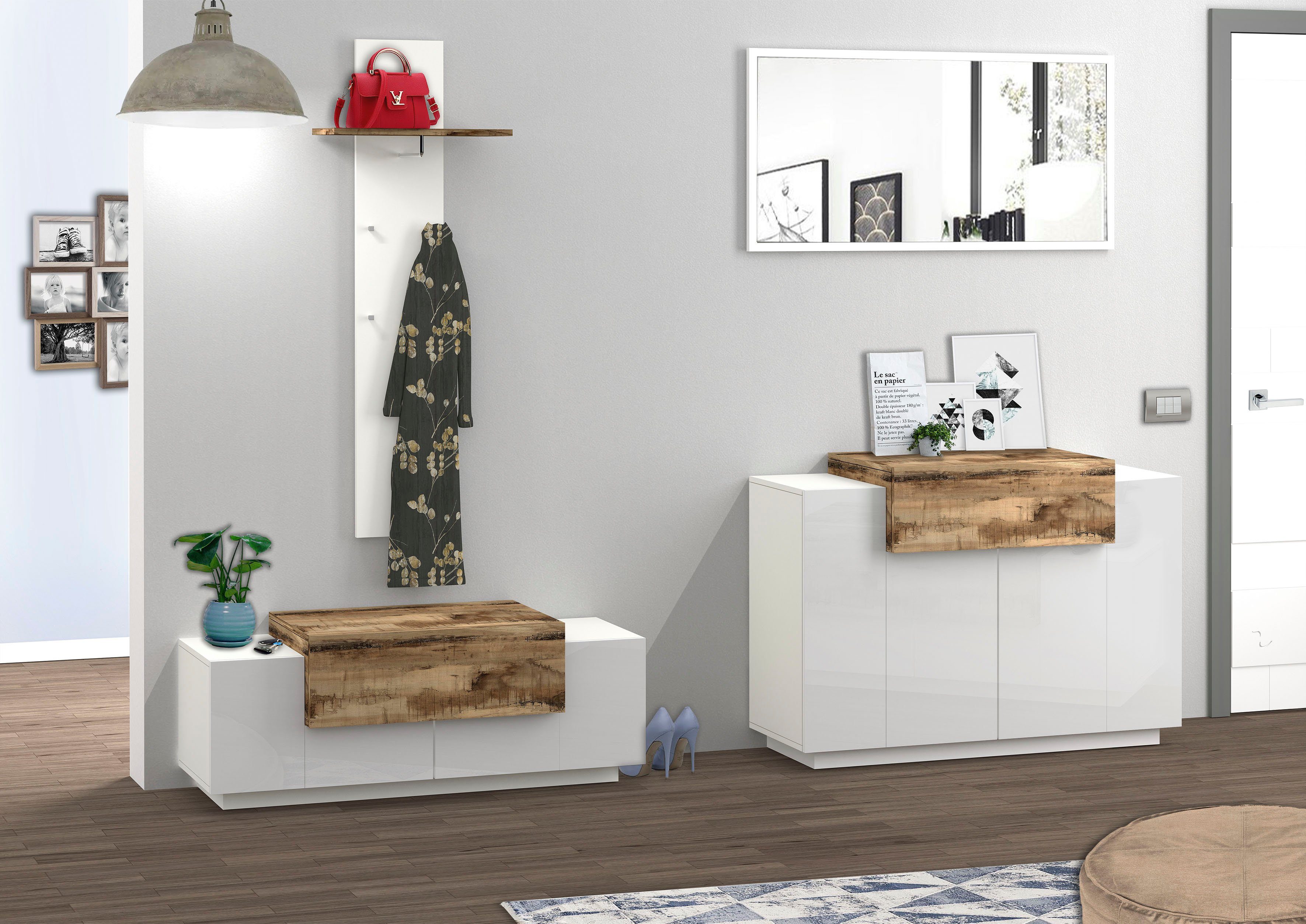 INOSIGN Schuhbank Coro, Schuhbank, Schuhkommode, Schuhregal grifflos, Doppeltiefe, 2 Türen, 1 Klappe, Hochglanz Fronten, Breite 120