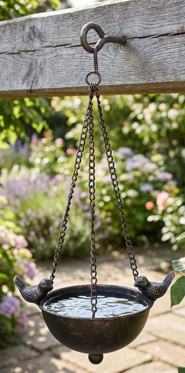 LB H&F Lilienburg Vogelsand Vogeltränke Vogelbad Vogelfutterstelle hängend zum Hängen braun (Futterschale Garten Terrasse Bienen winterfest frostsicher aufhängen Dekoration Frühling katzensicher Garten Deko Wildvögel Herbst Haken Kette Hof Aufhängen Gartendeko Hängetränke Hänger Garten Deko, Wasserstelle Gartendeko Wasserschale Tiertränke Hänger Schale), Tränke Vogelbecken Balkon modern Futterschale Vögel Futterstelle