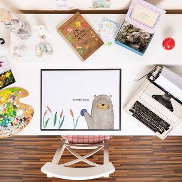Mr. & Mrs. Panda Schreibtischunterlage Otter Stein - Weiß - Geschenk, Schreibtisch Unterlagen, Seeotter, Bür, (1 tlg)