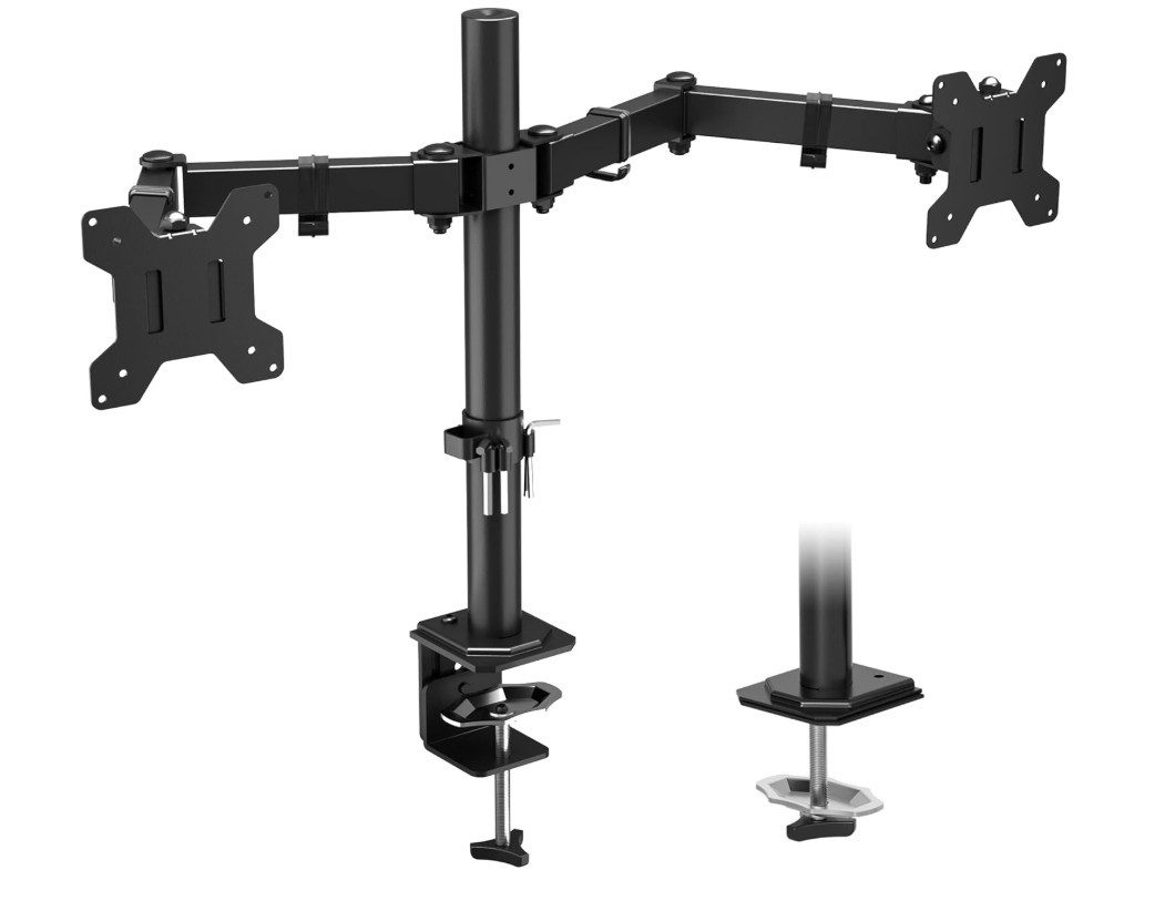 BONTEC Monitor-Halterung 13-32 Zoll Monitor Halterung 2 Monitore, Höhenverstellbar, Neigbar, (bis 27 Zoll, höhenverstellbar, schwenkbar, neigbar, drehbar, Kabelmanagement)
