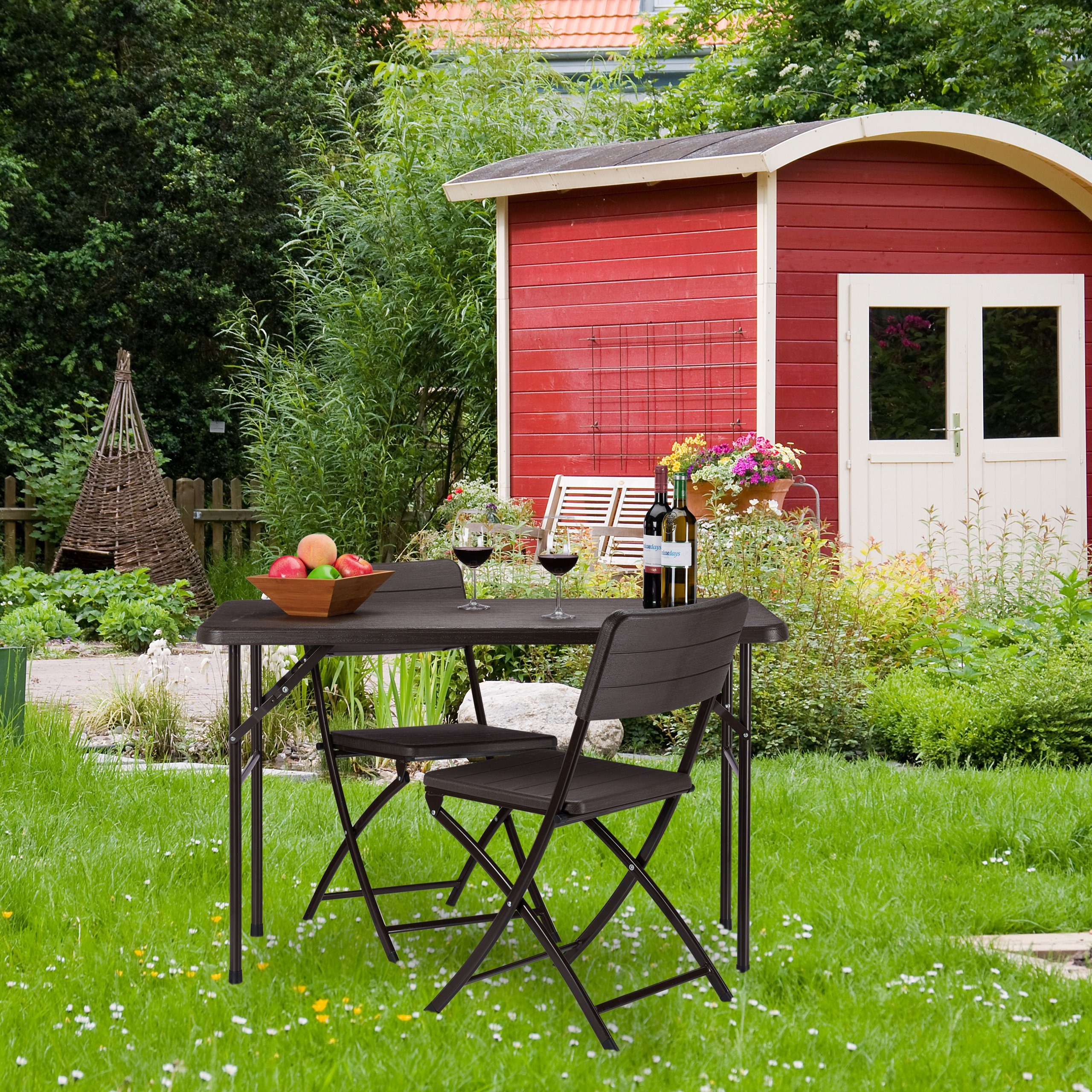 relaxdays Eckiger Gartentisch Holzoptik, Gartentisch Braun