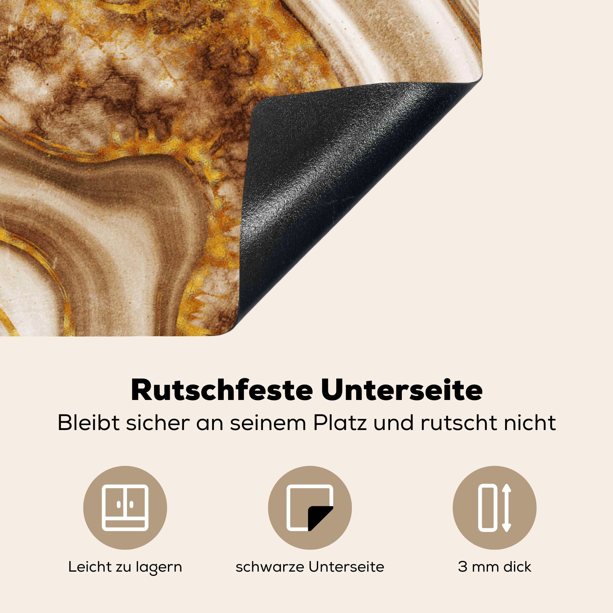 küche Herdblende-/Abdeckplatte (1 Gold Weiß, Ceranfeldabdeckung, 78x78 Marmor - tlg), cm, Arbeitsplatte MuchoWow Vinyl, für -