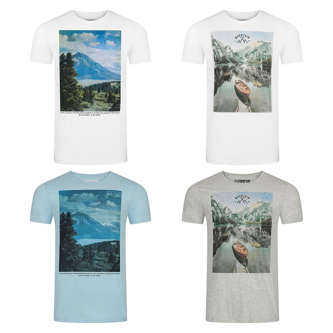 riverso T-Shirt Herren Fotoprintshirt RIVLukas Regular Fit (4-tlg) Kurzarm Tee Shirt mit Rundhalsausschnitt aus 100% Baumwolle Pack 13
