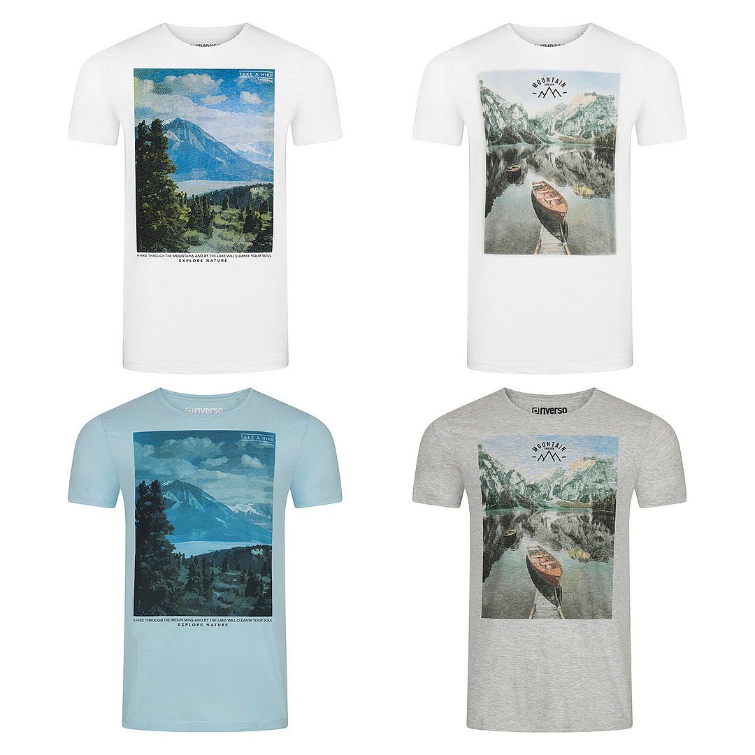 riverso T-Shirt Herren Printshirt RIVLukas 4er Pack Regular Fit (Vorteilspack, 4-tlg) Kurzarm Tee Shirt mit Rundhalsausschnitt aus 100% Baumwolle