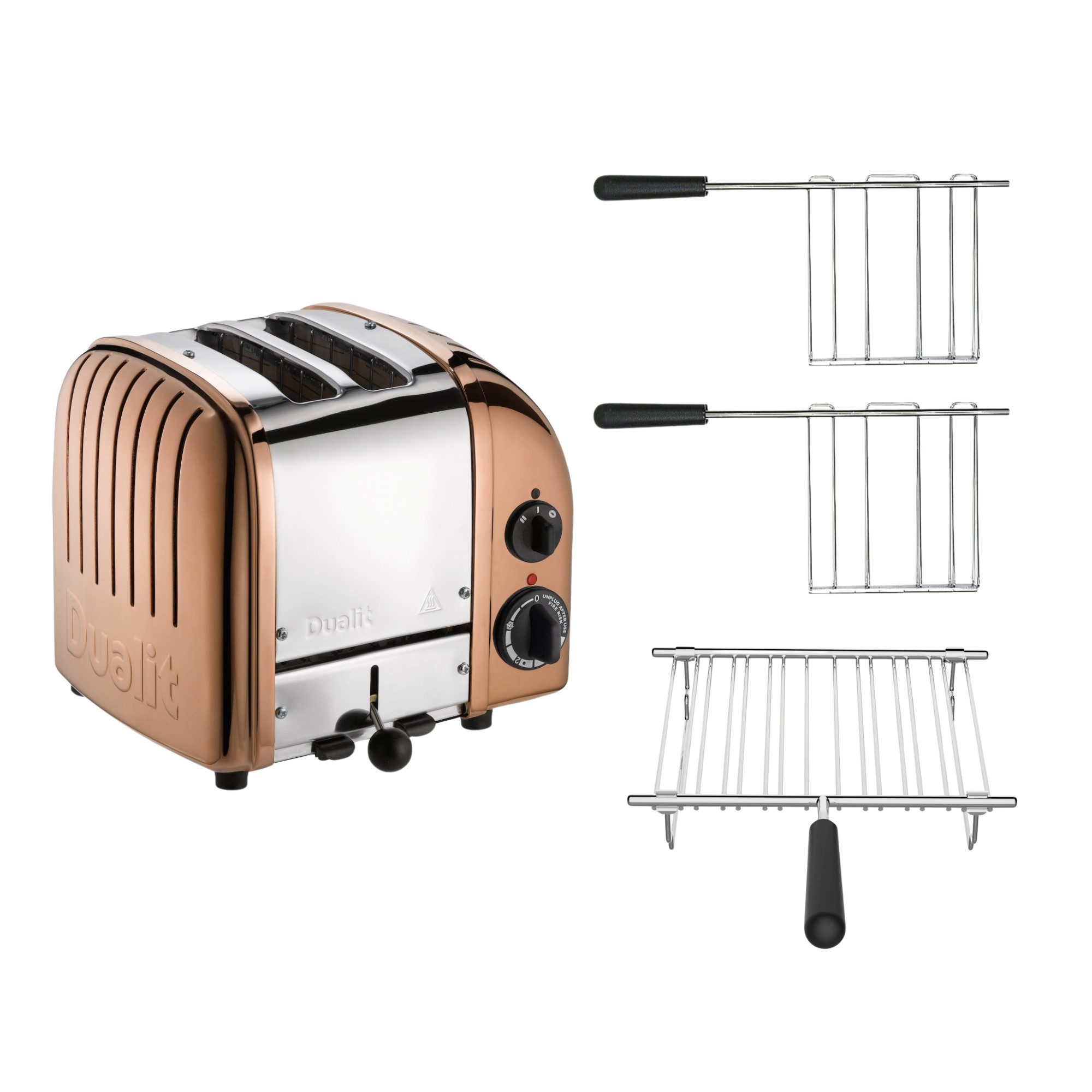 Toaster Dualit Paket 3, 2er Toaster mit Brötchenaufsatz und 2 Sandwichzangen