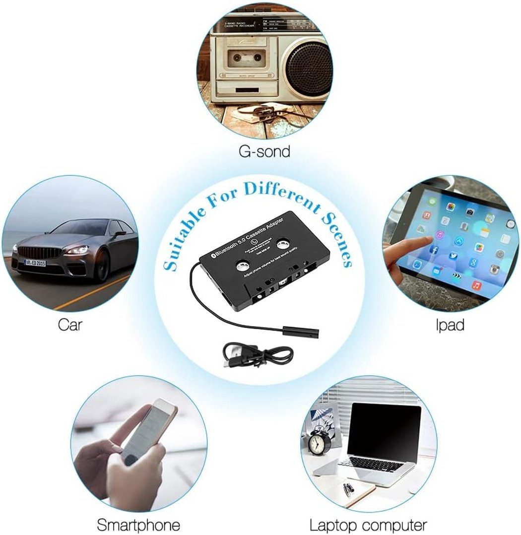 TUABUR Kassetten-Player-Adapter, Kassetten Autoradio tragbarer Tape, Car CD-Player Adapter für