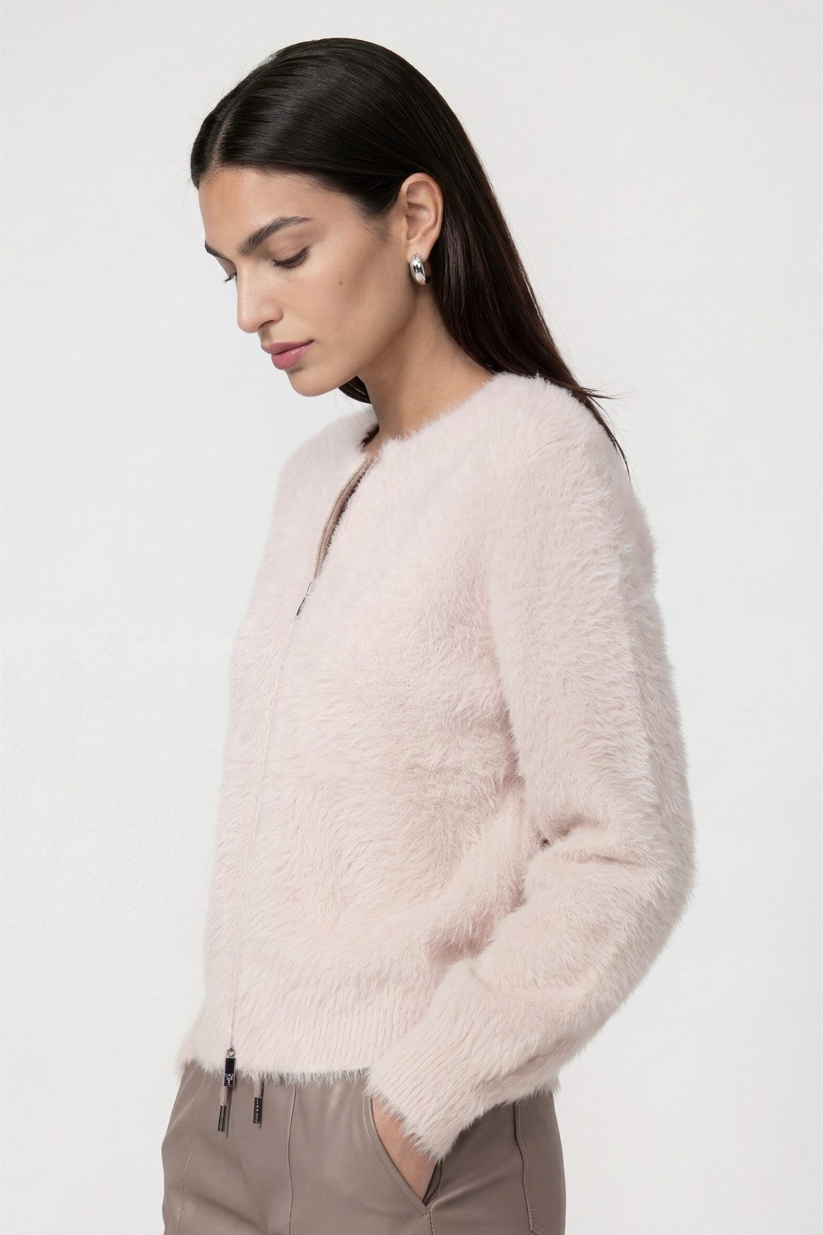 Monari Strickjacke Plüsch im flauschigen Materialmix, Rundhals