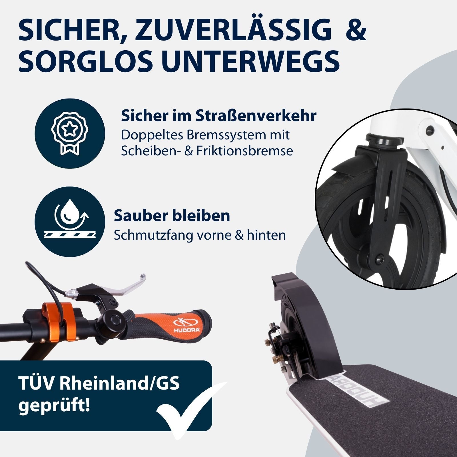 Hudora Cityroller BigWheel® Air 230 Dual Brake Scooter, einklappbarer, höhenverstellbarer Tretroller