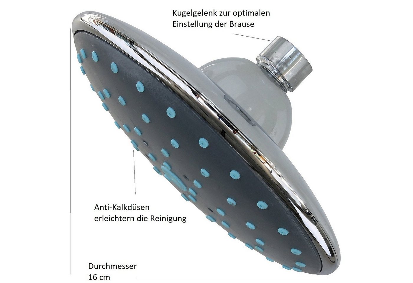 Thumbnail - Sanixa Regenduschkopf Duschkopf Chrom mit Kugelgelenk verstellbar Brausekopf Kopfbrause, Dusche Kopfdusche Regen-Brause ...