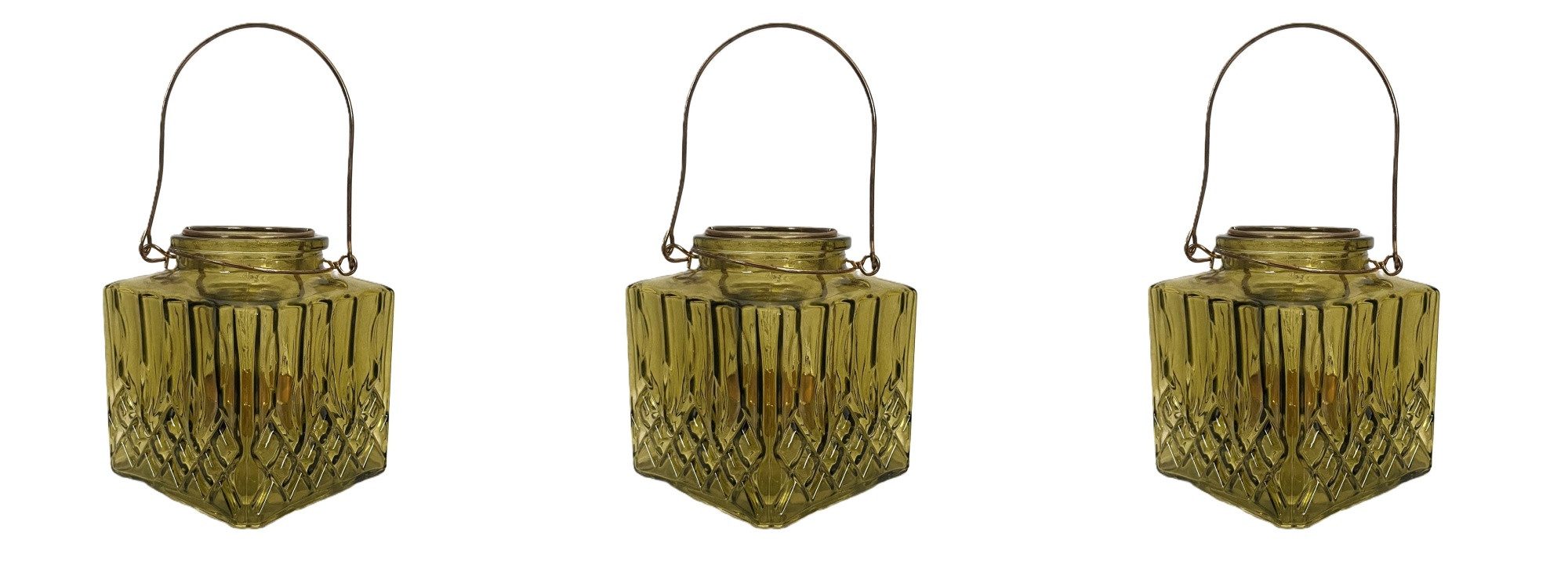 Exner GmbH Garten- & Wohnaccessoires Teelichthalter Teelichthalter zum Hängen 3er Set Glas Grün Vintage 10 cm (3 St), Hängeteelichthalter